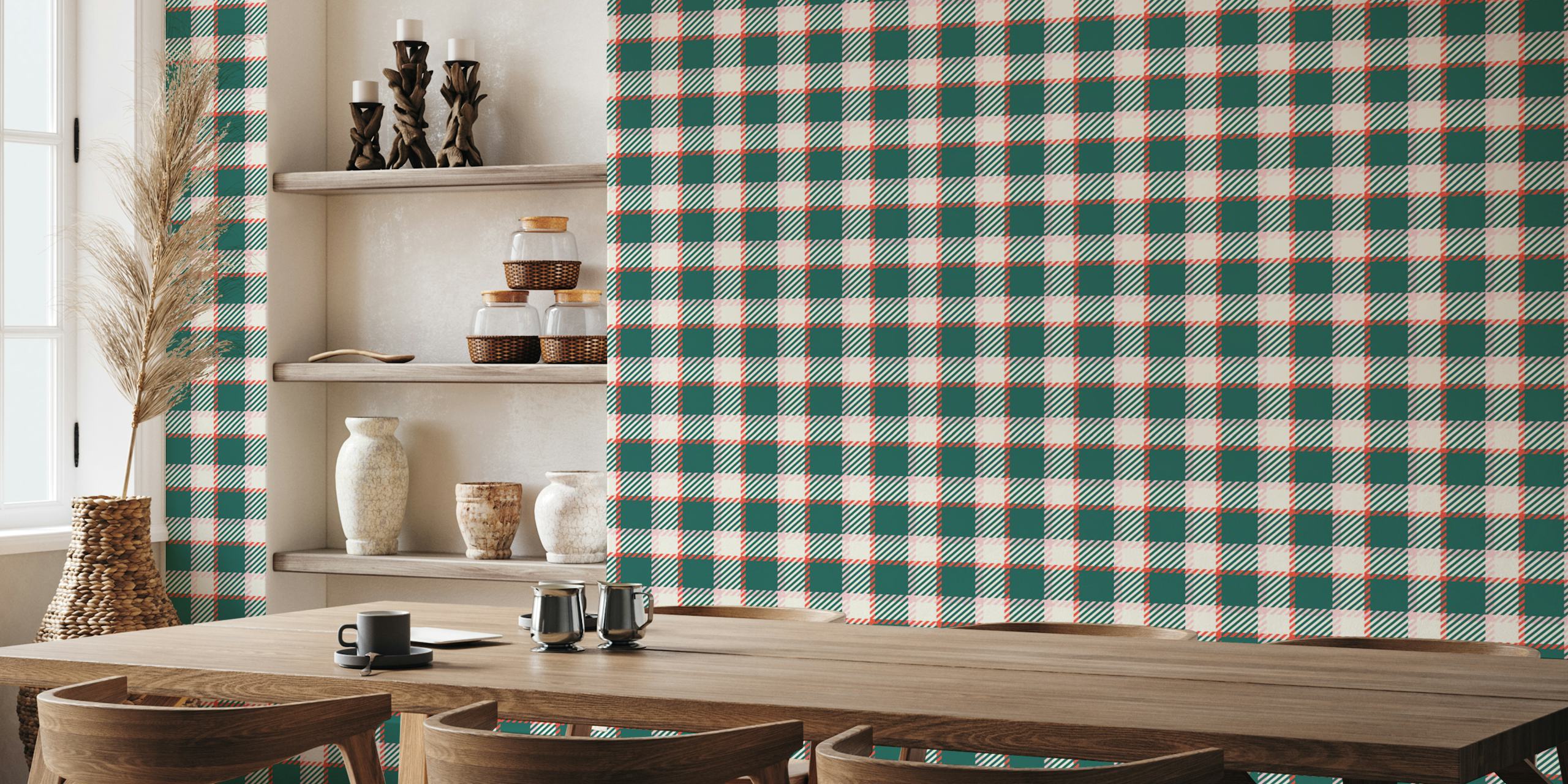Vintage Windowpane Tartan Plaid wallpaper in a room