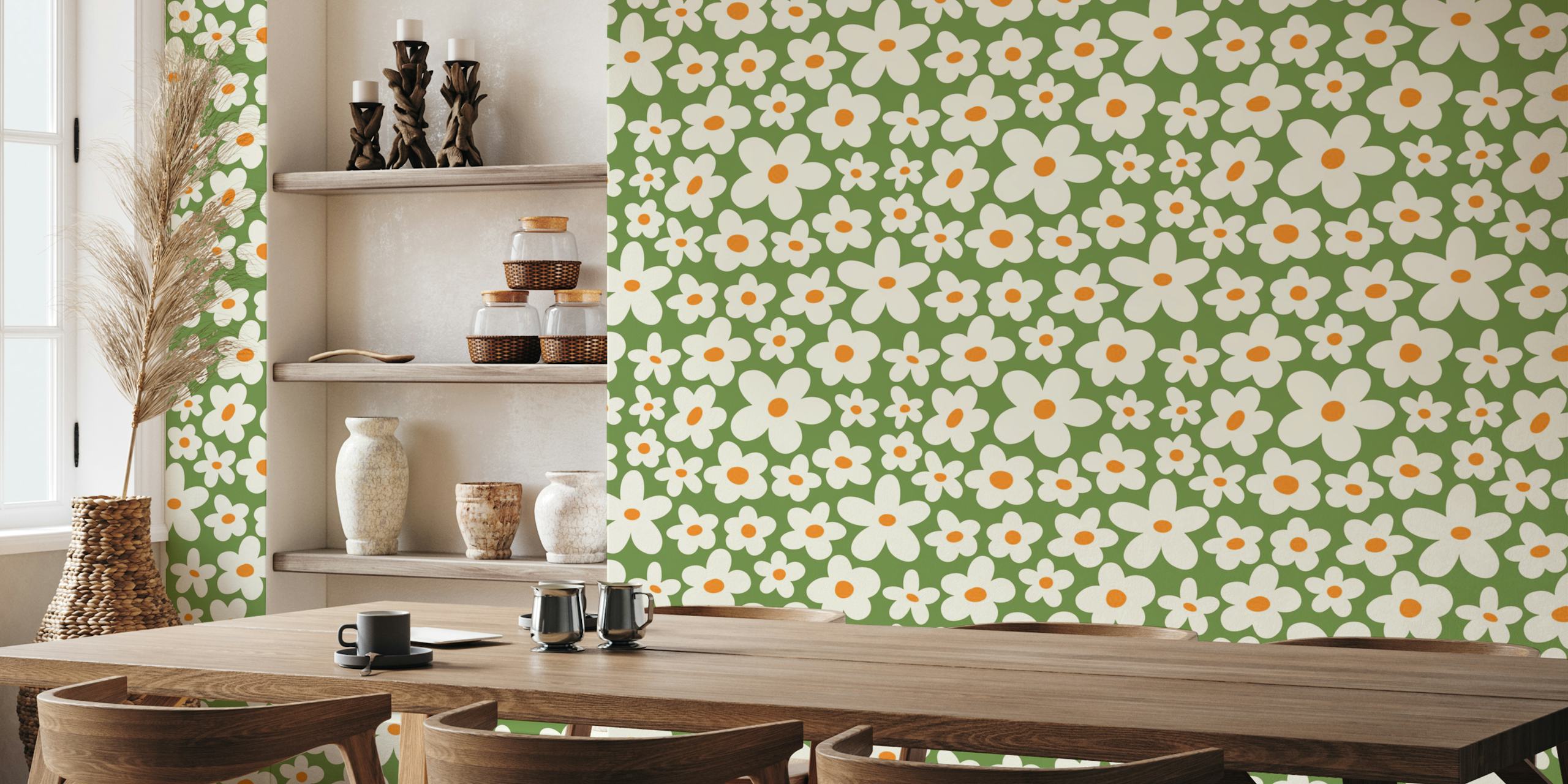 Papel de parede Groovy flower pattern em um quarto