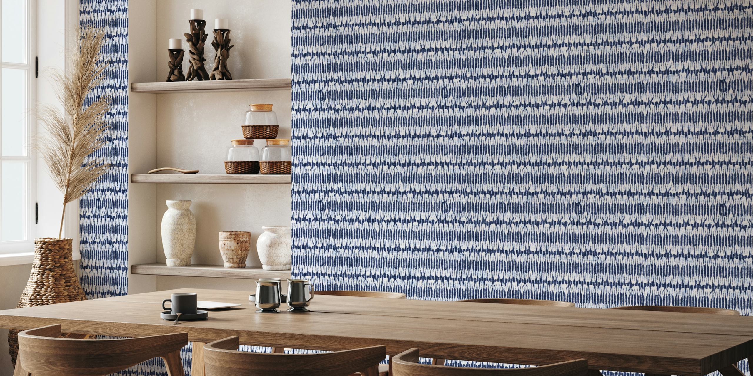 Χειροποίητο mural με μοτίβο shibori indigo-dyed blue