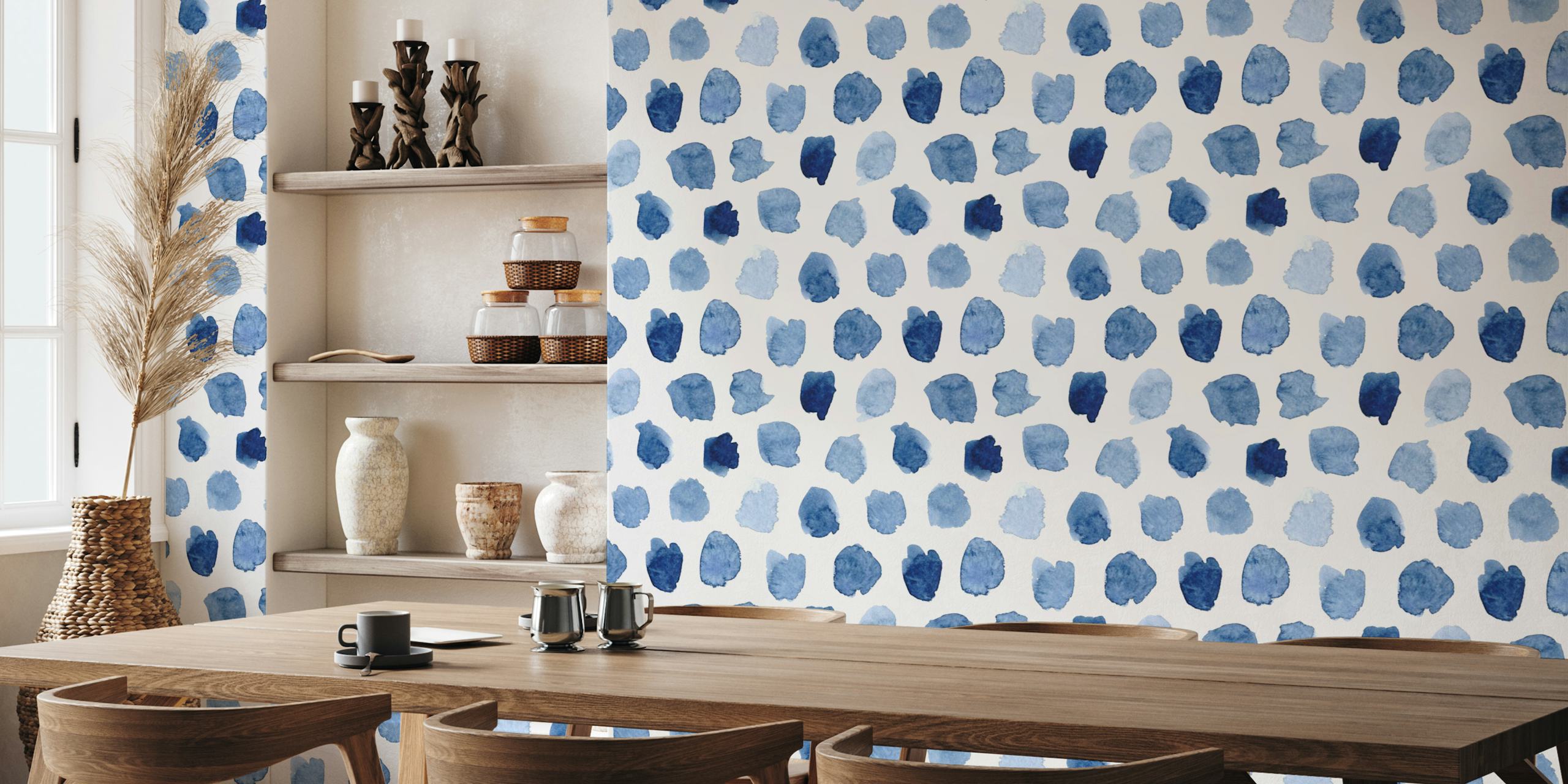 Blue Watercolor Dots vægmaleri fra happywall.com