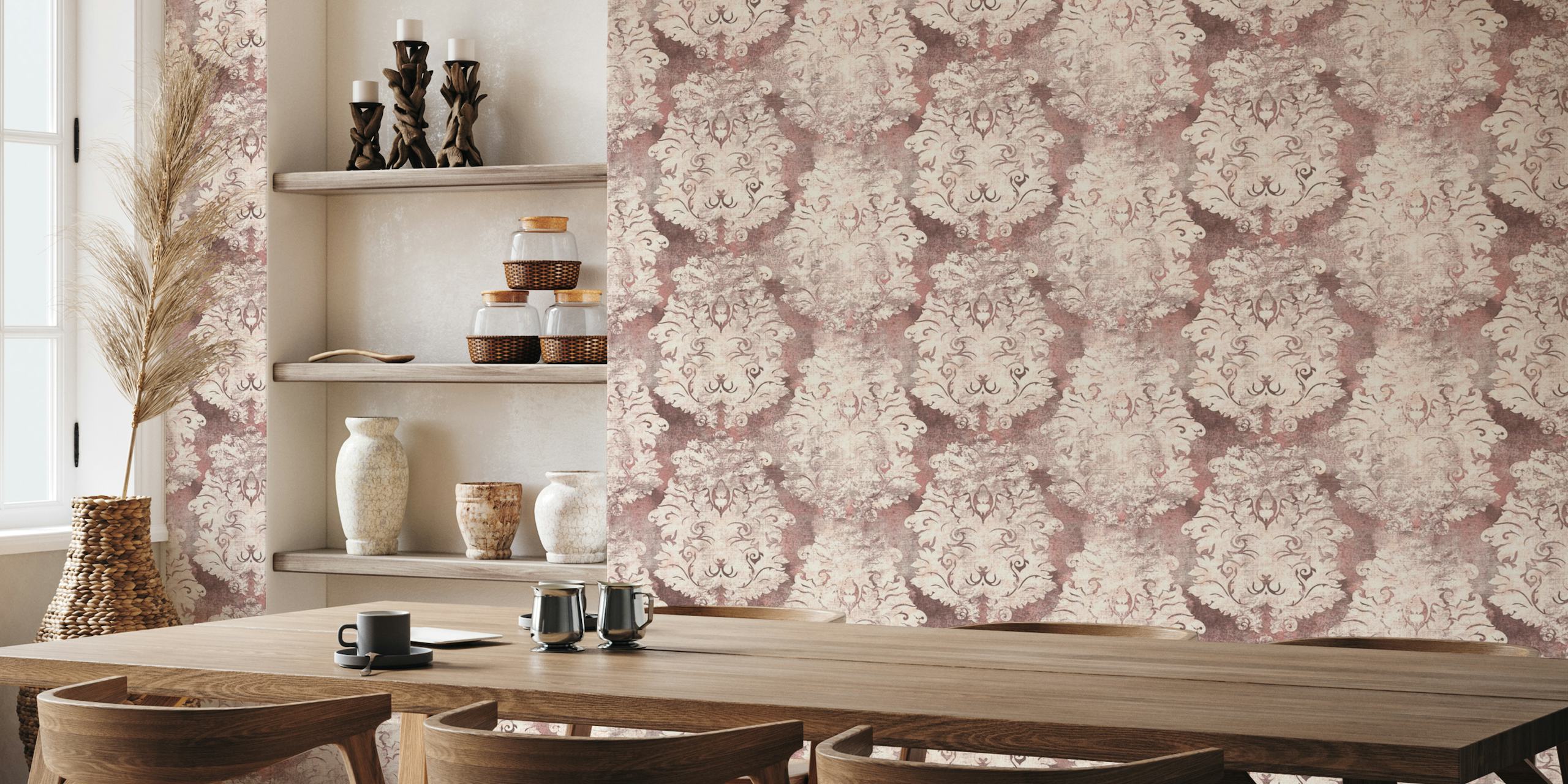 Antique Damask Pattern Dusty Pink Ivory ταπετσαρία