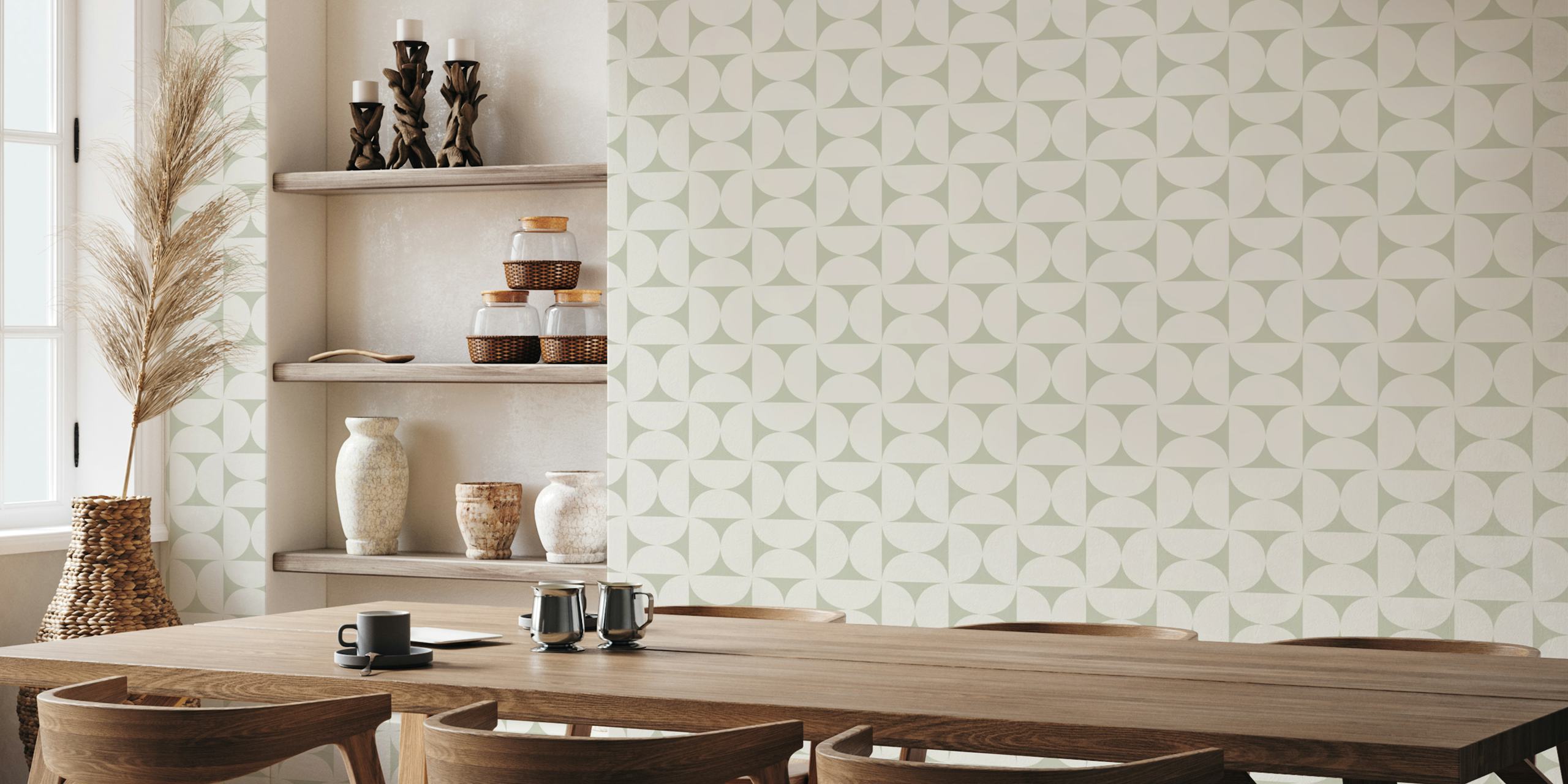 Geometric pattern in soft green and white wallpaper