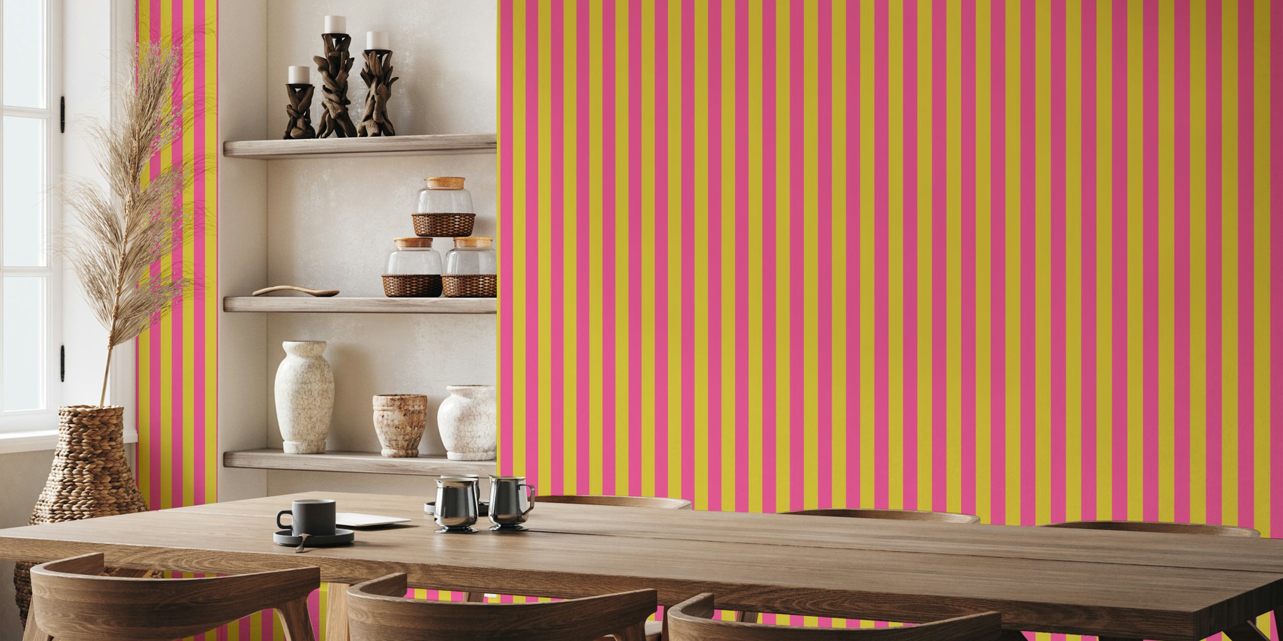 70s stripes τοιχογραφία σε empire yellow και hot pink