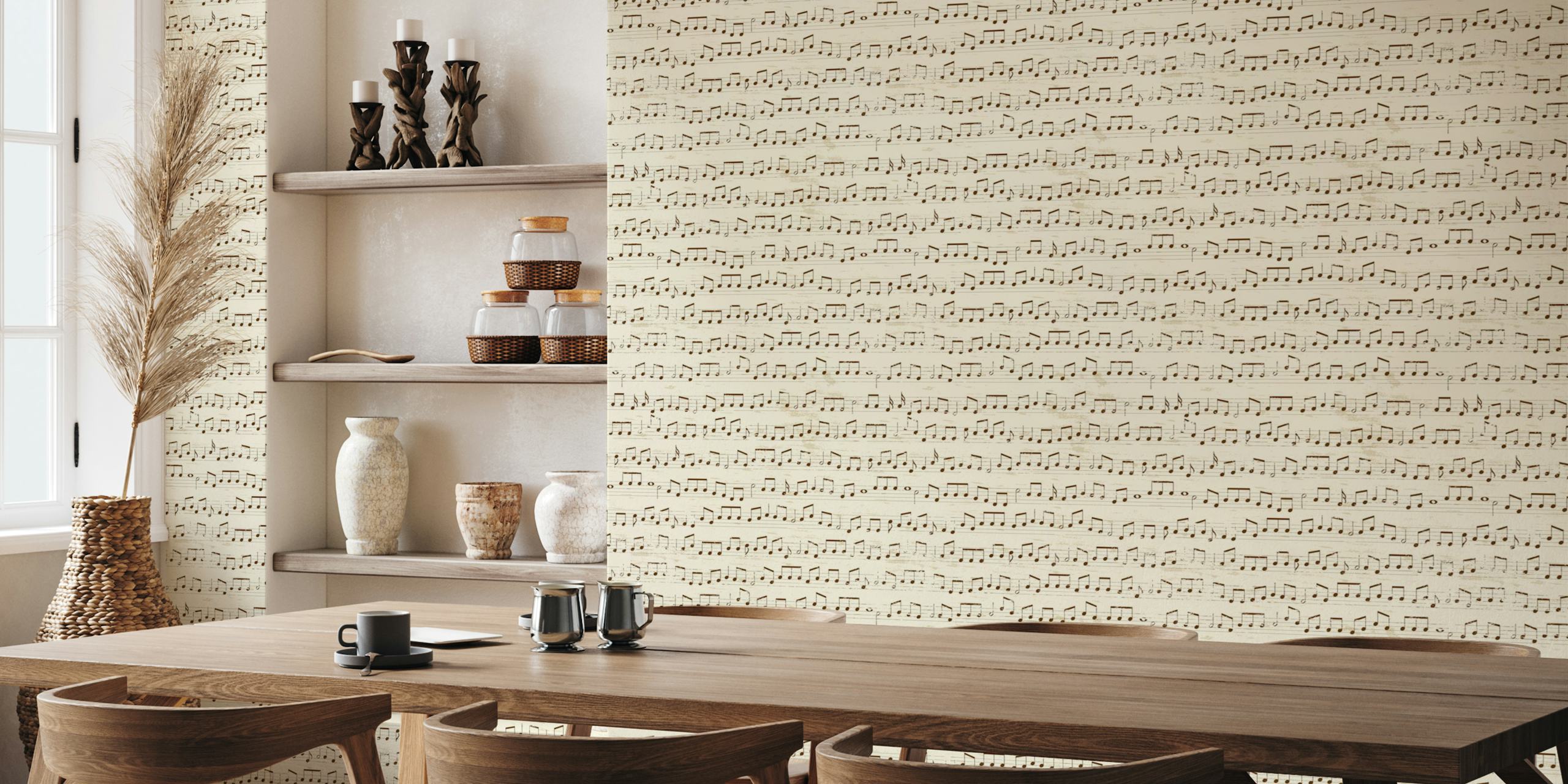 Musical notes on sheet music background wallpaper