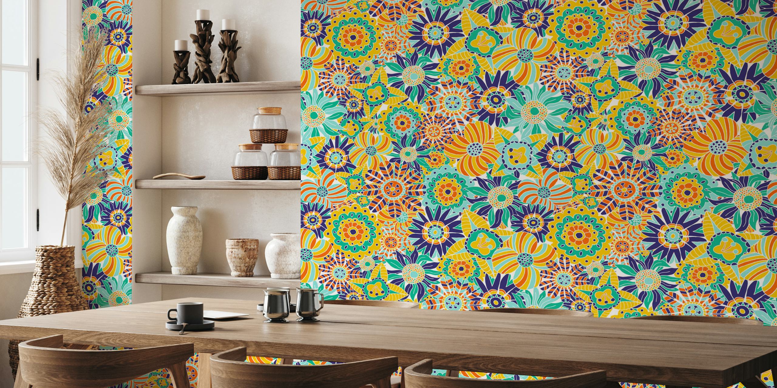 Colorful Floral Party Summer Vibes wallpaper in a room