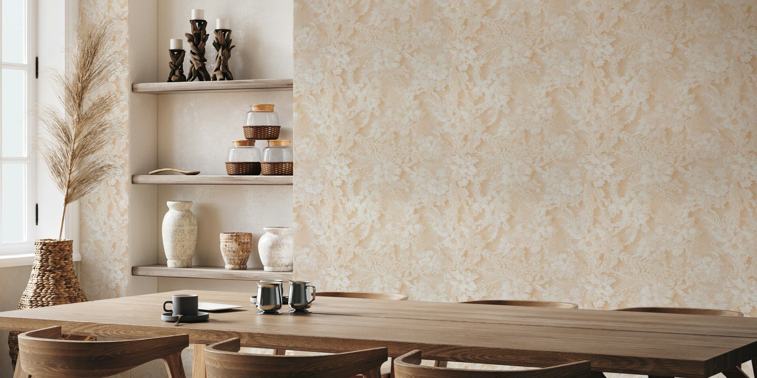 Mural de parede elegante com design delicado de flores de pêssego