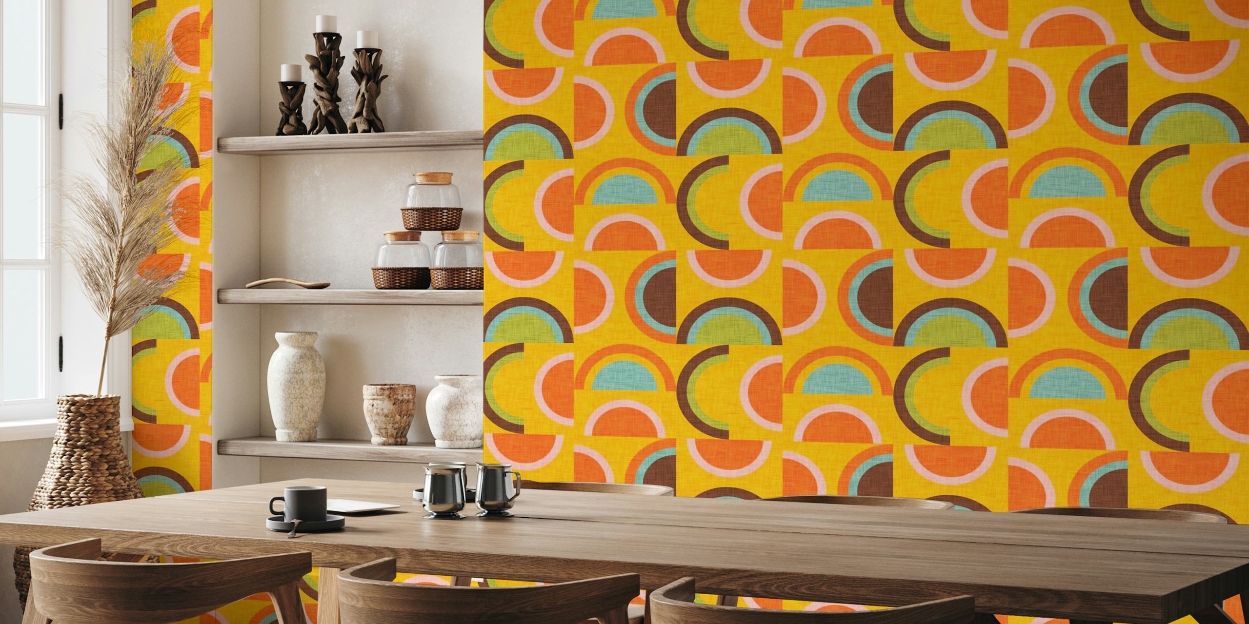 70s Semi-Rainbow Yellow - Mid Century Modern Geometry tapet i gult