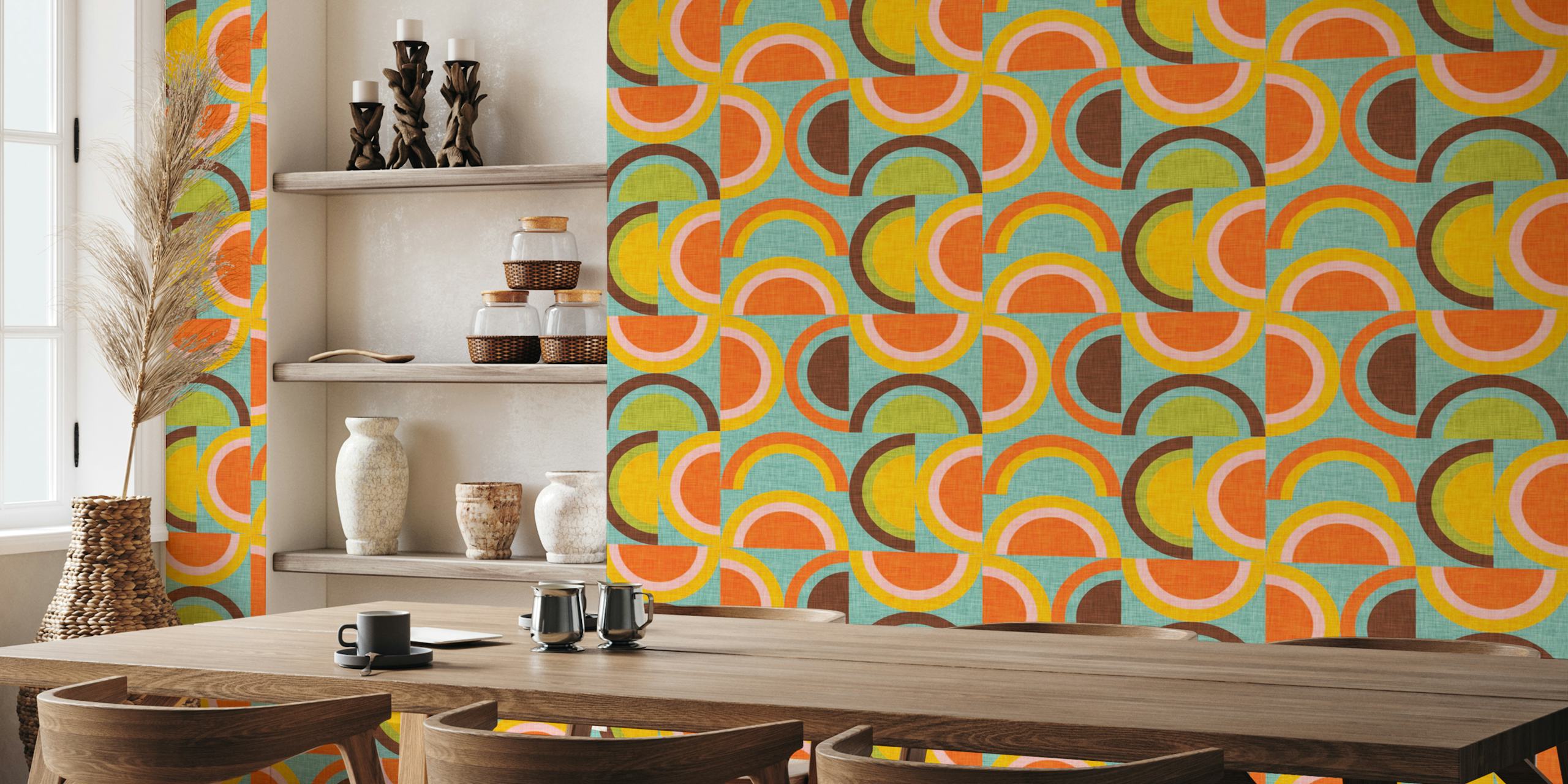 70s Semi-Rainbow Blue wallpaper in a stylish room
