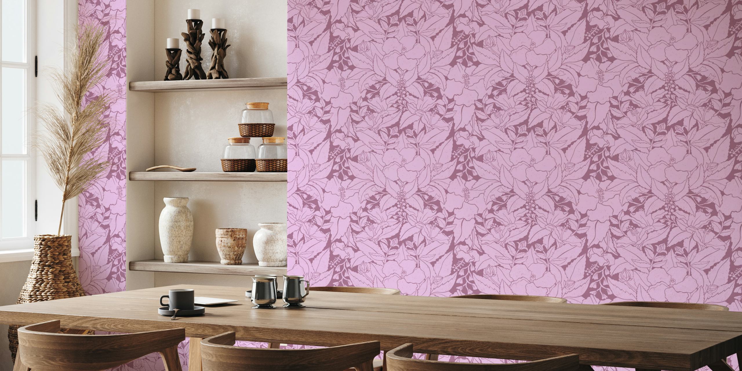 Hibiscus Damask Purple behang