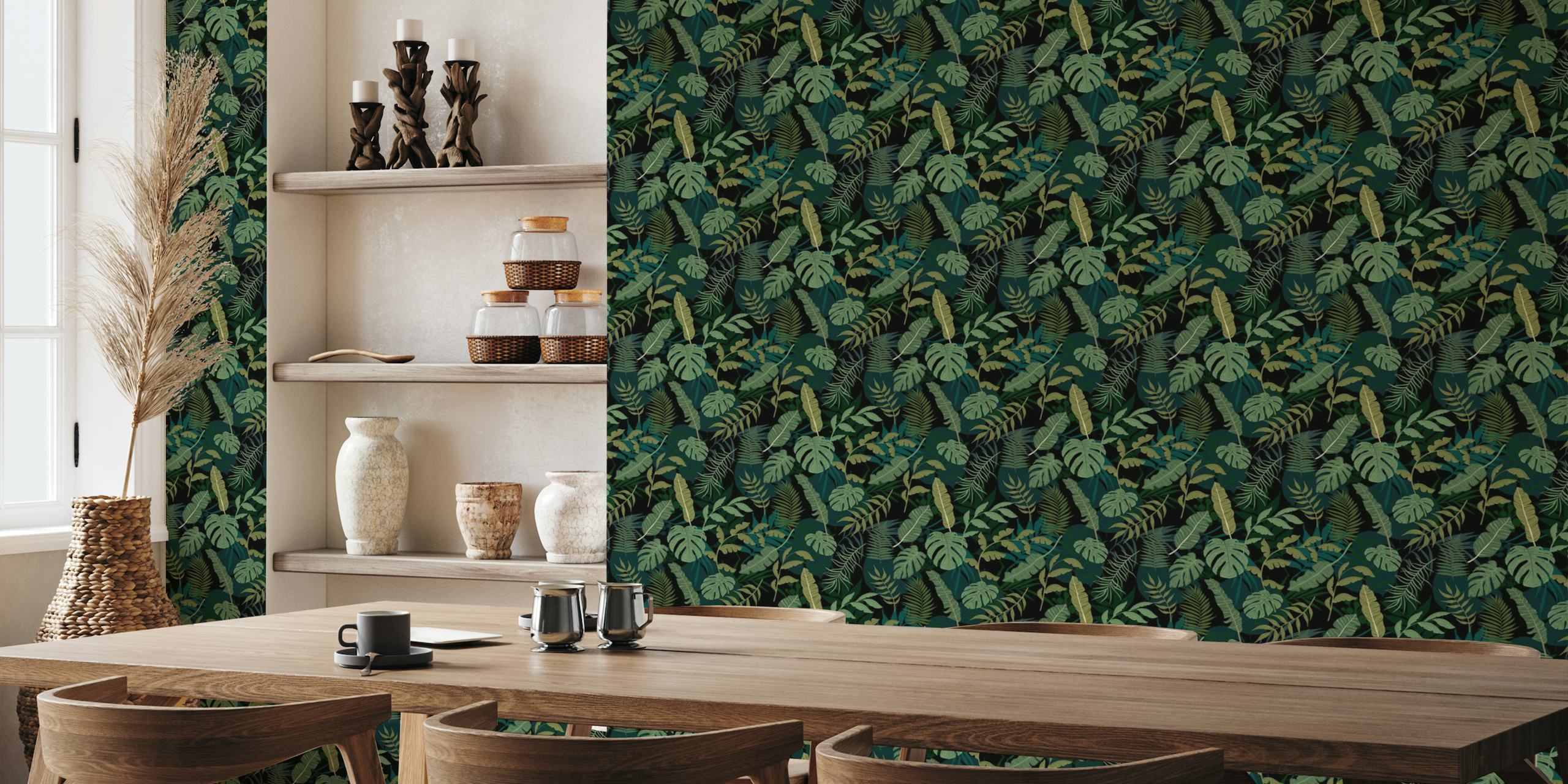 Monstera And Palm Leaves Tropical Foliage wallpaper
