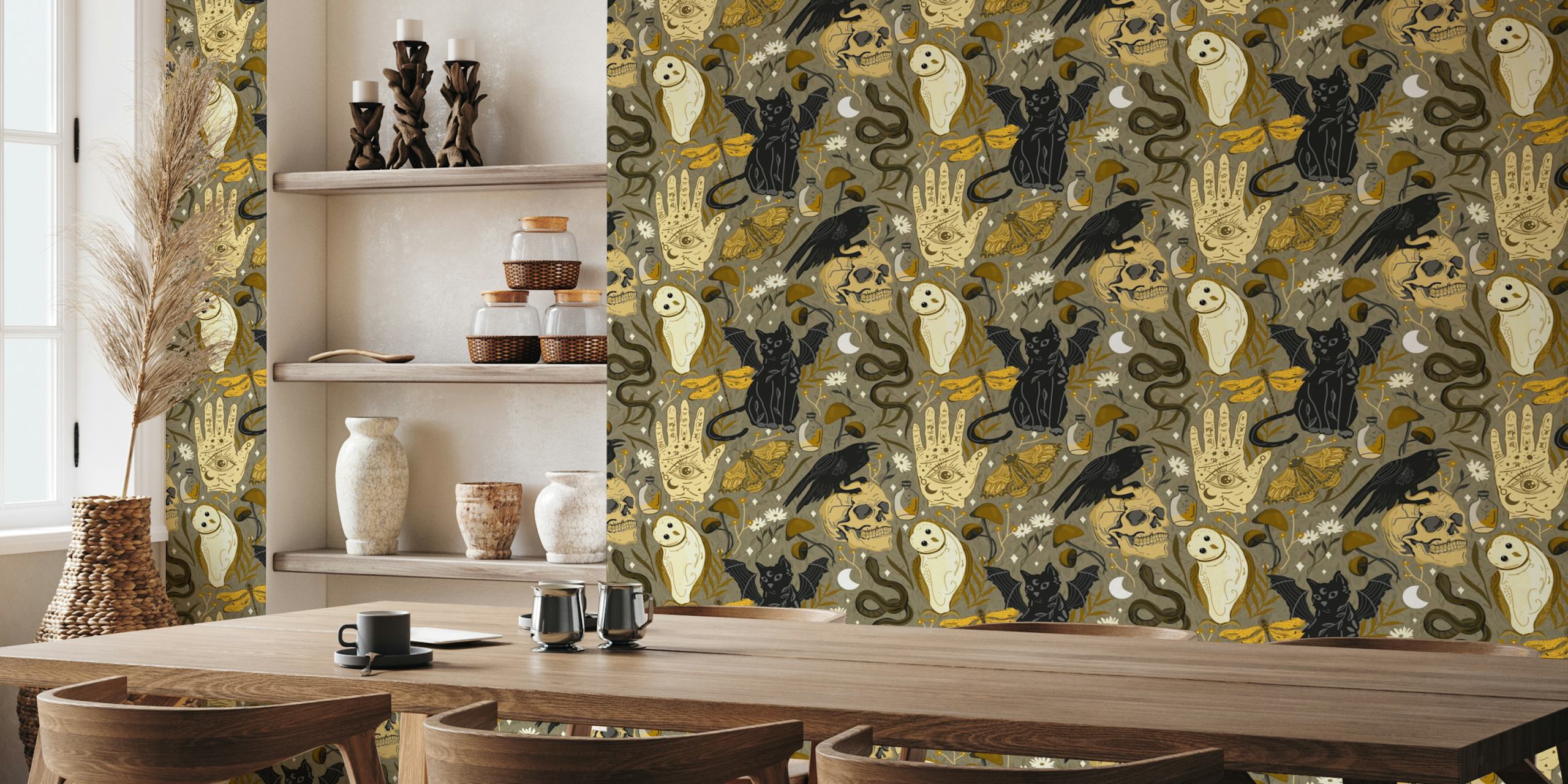 Papel tapiz Gothic totems exhibido en una habitación