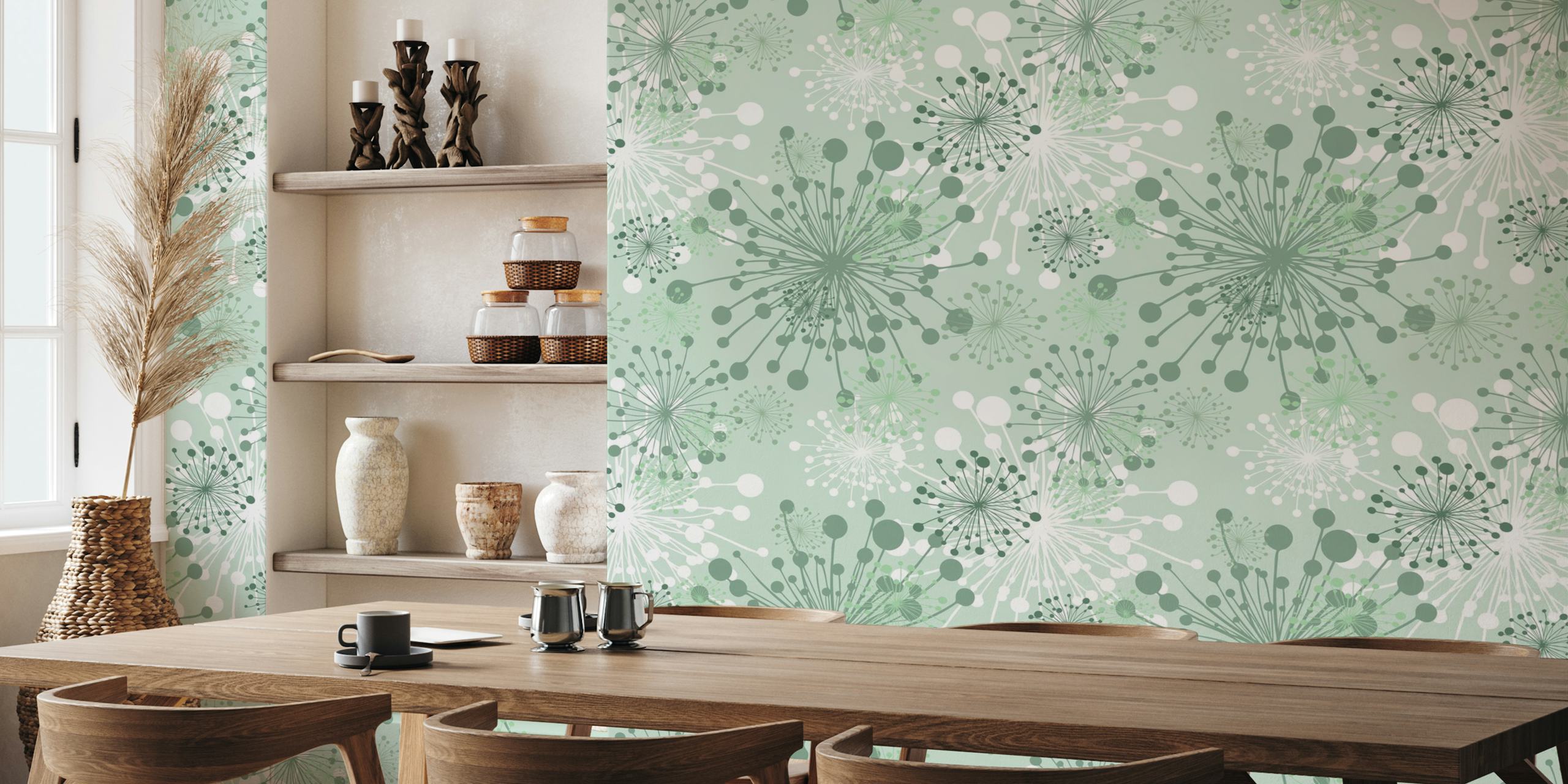 Mint sage green dandelions pattern papel de parede