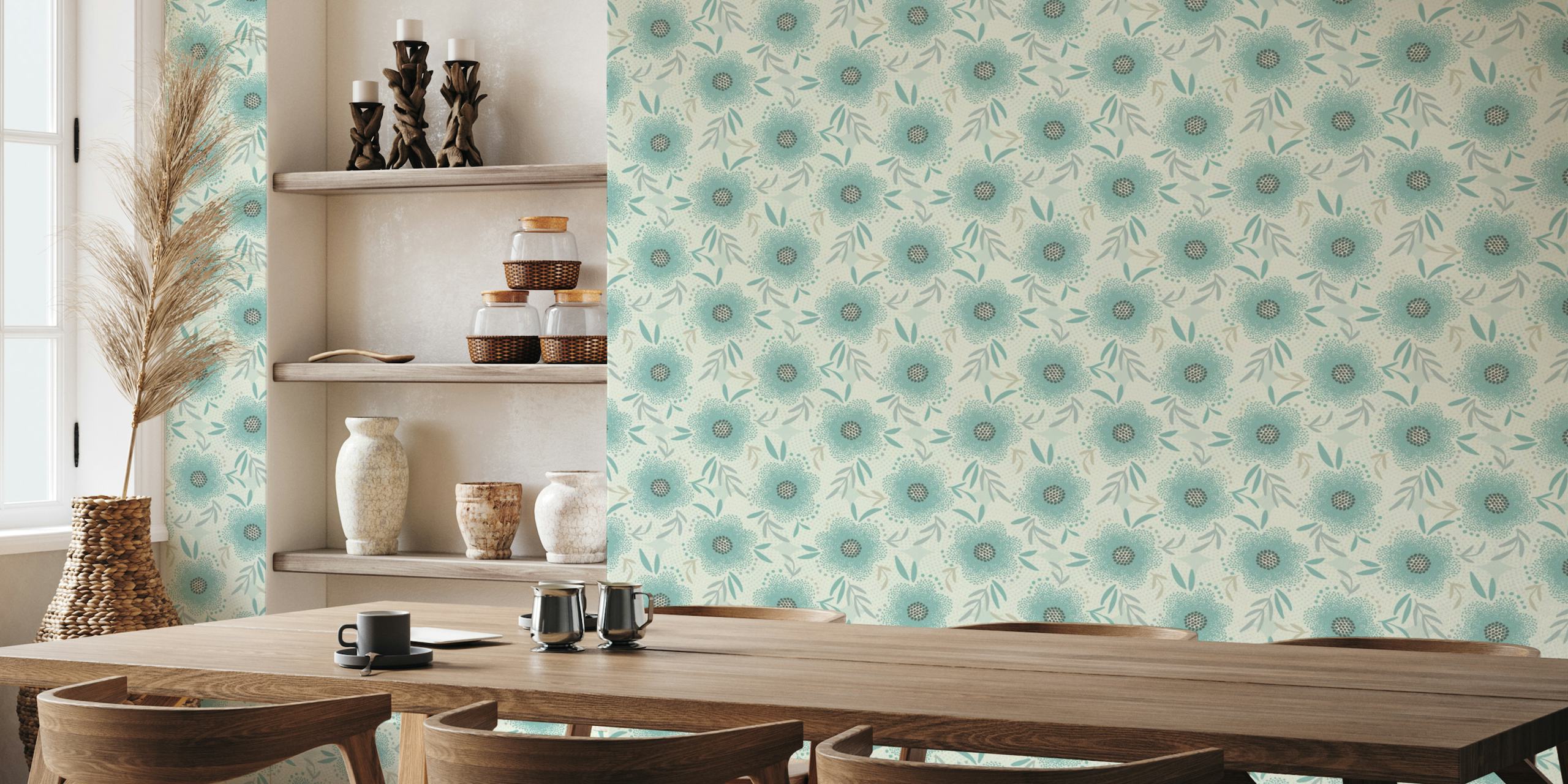 Calm vintage floral pattern wall mural in muted tones