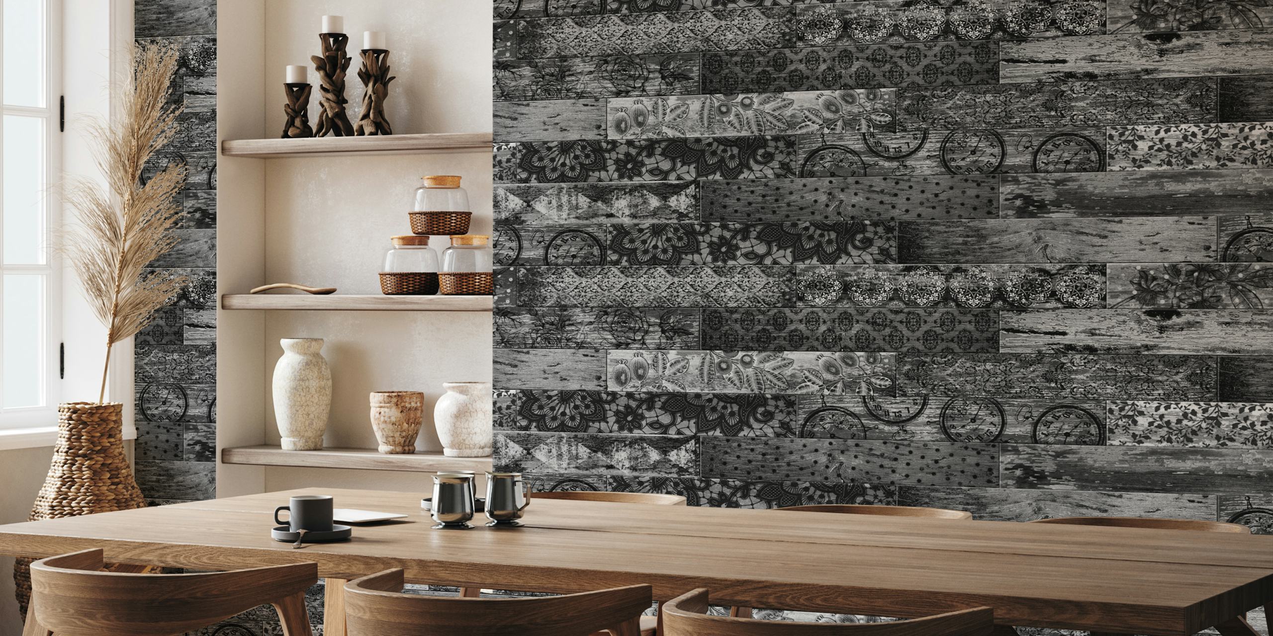 Vintage black grey wood tiles pattern Tapete