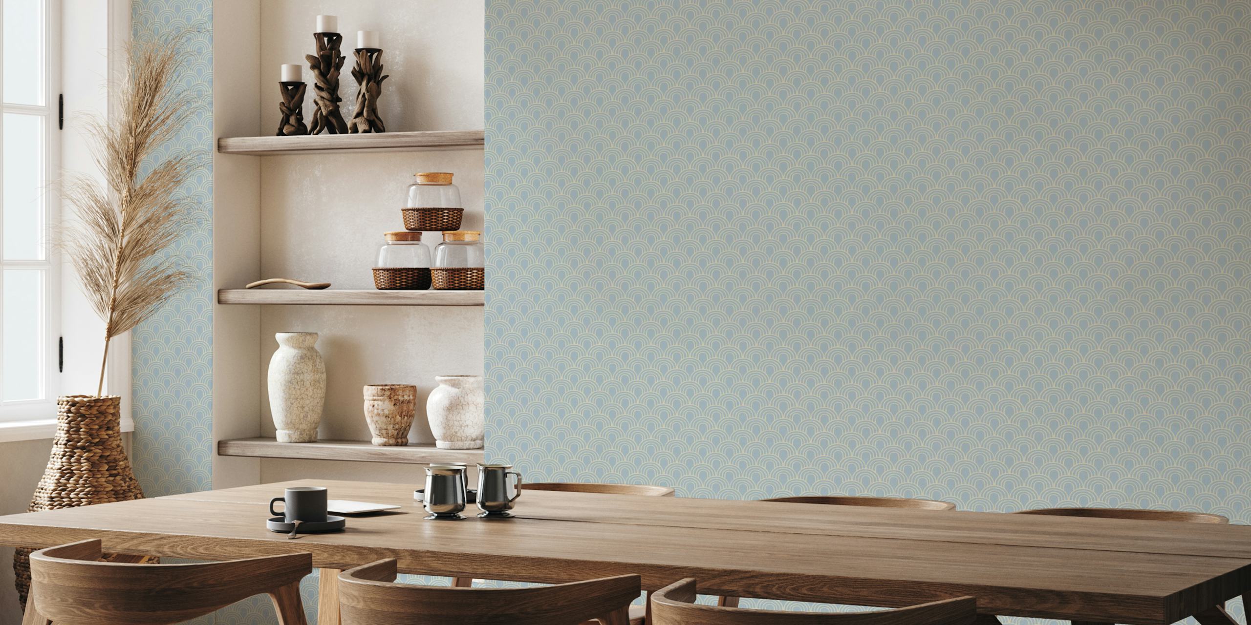Japanese wave pattern in soft blue hues wallpaper