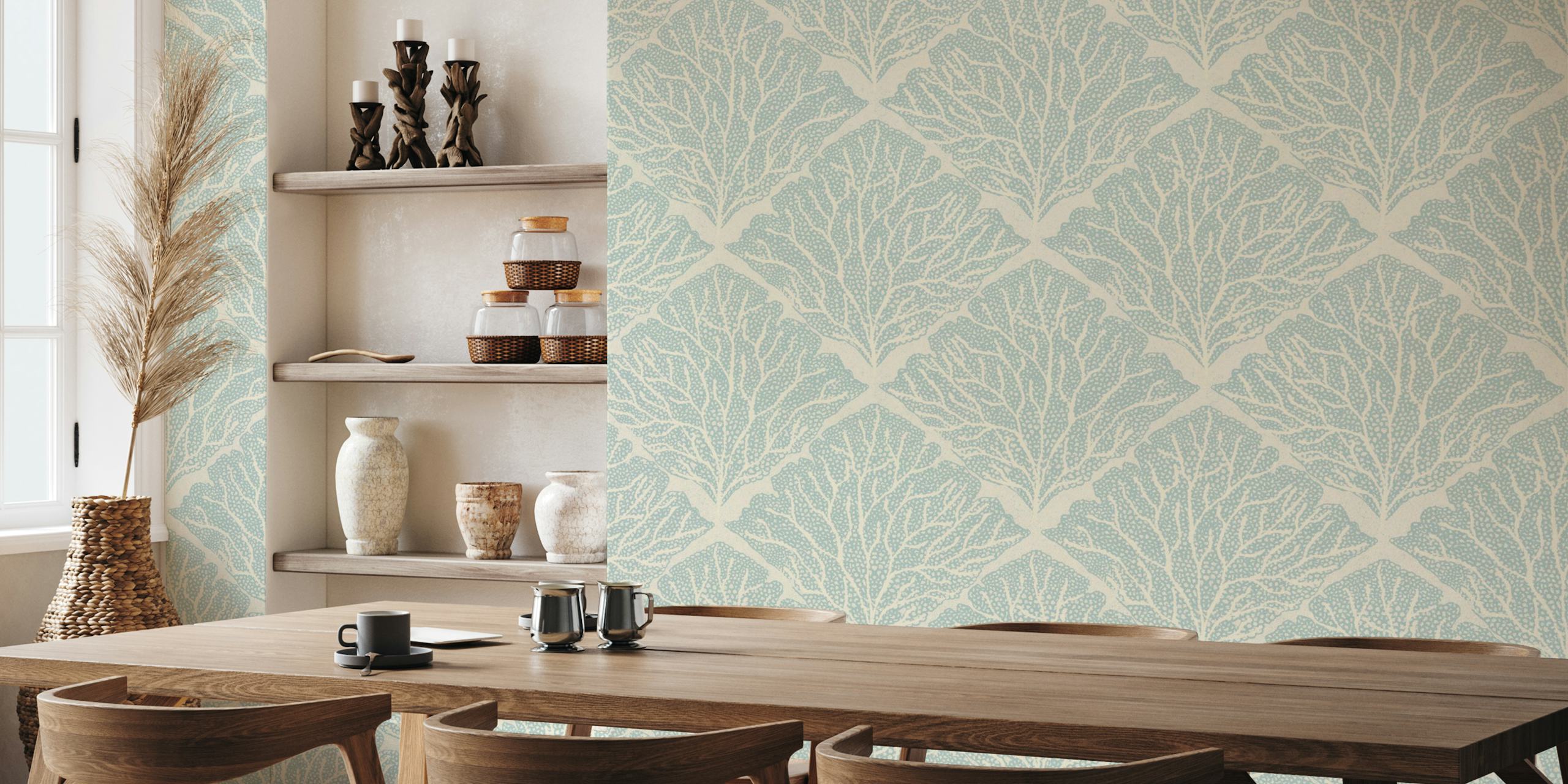 Tide Water Coral wallpaper displayed in a room
