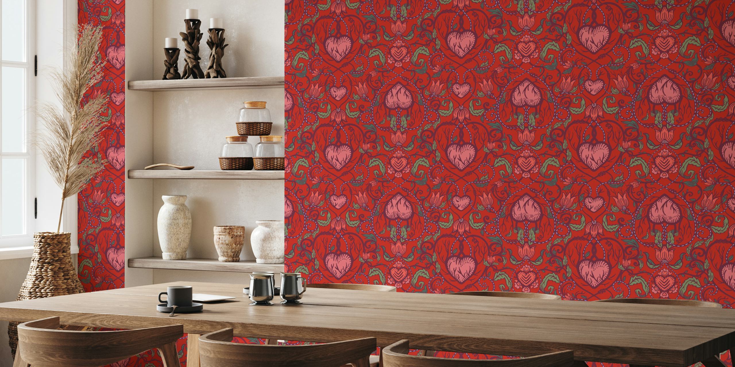 Victorian Valentine hearts red tapeta u sobi