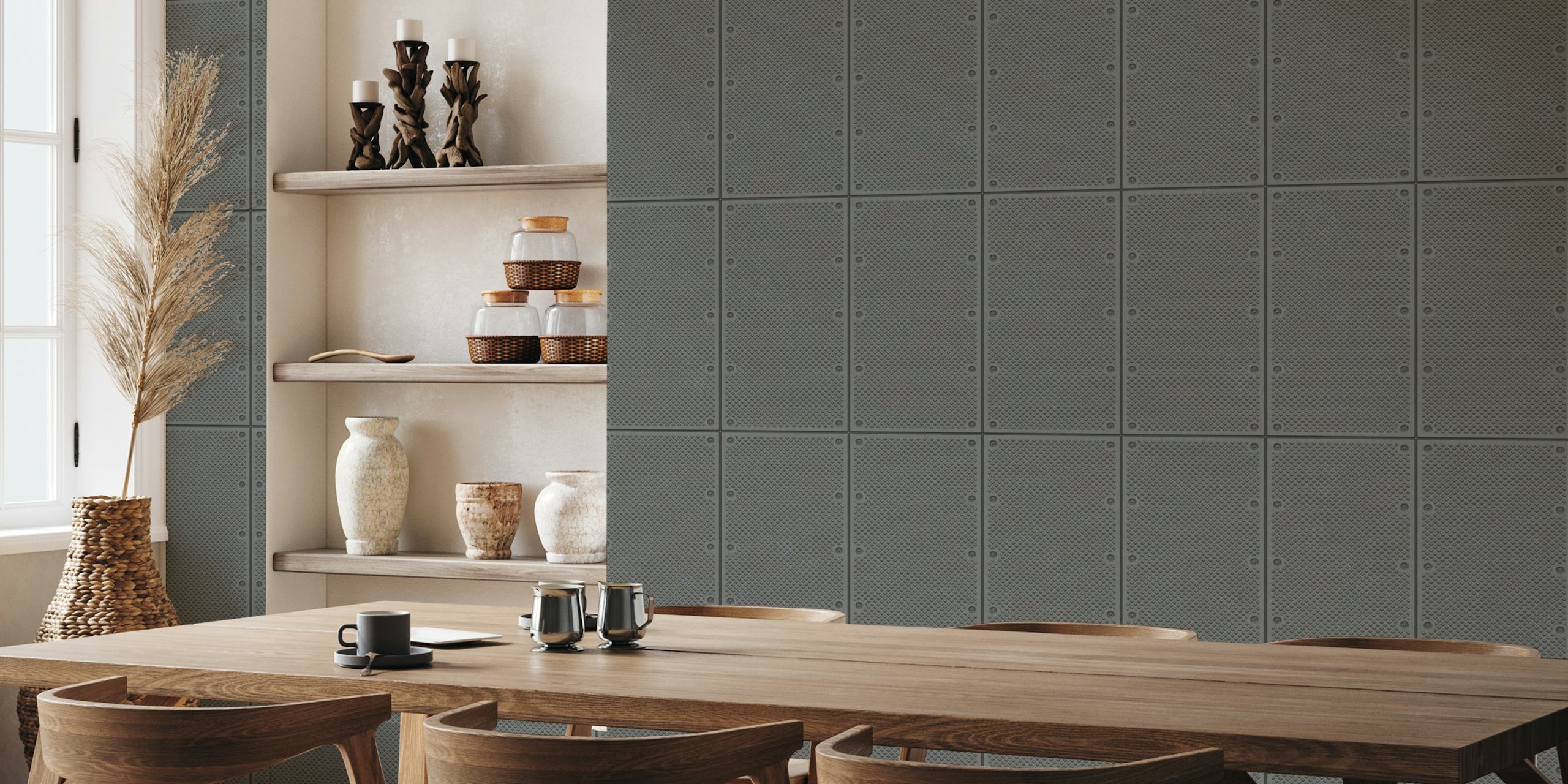 Industrial textured black wallpaper with raised pattern