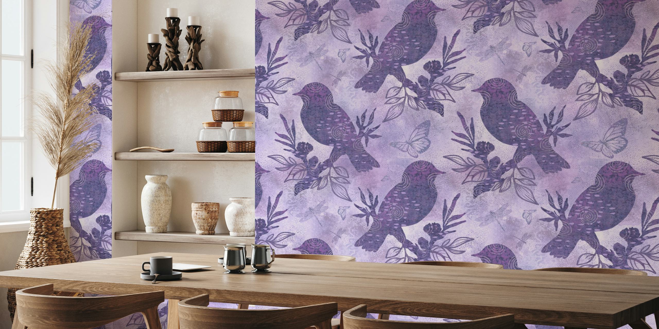 Bird Silhouette on Purple papel de parede