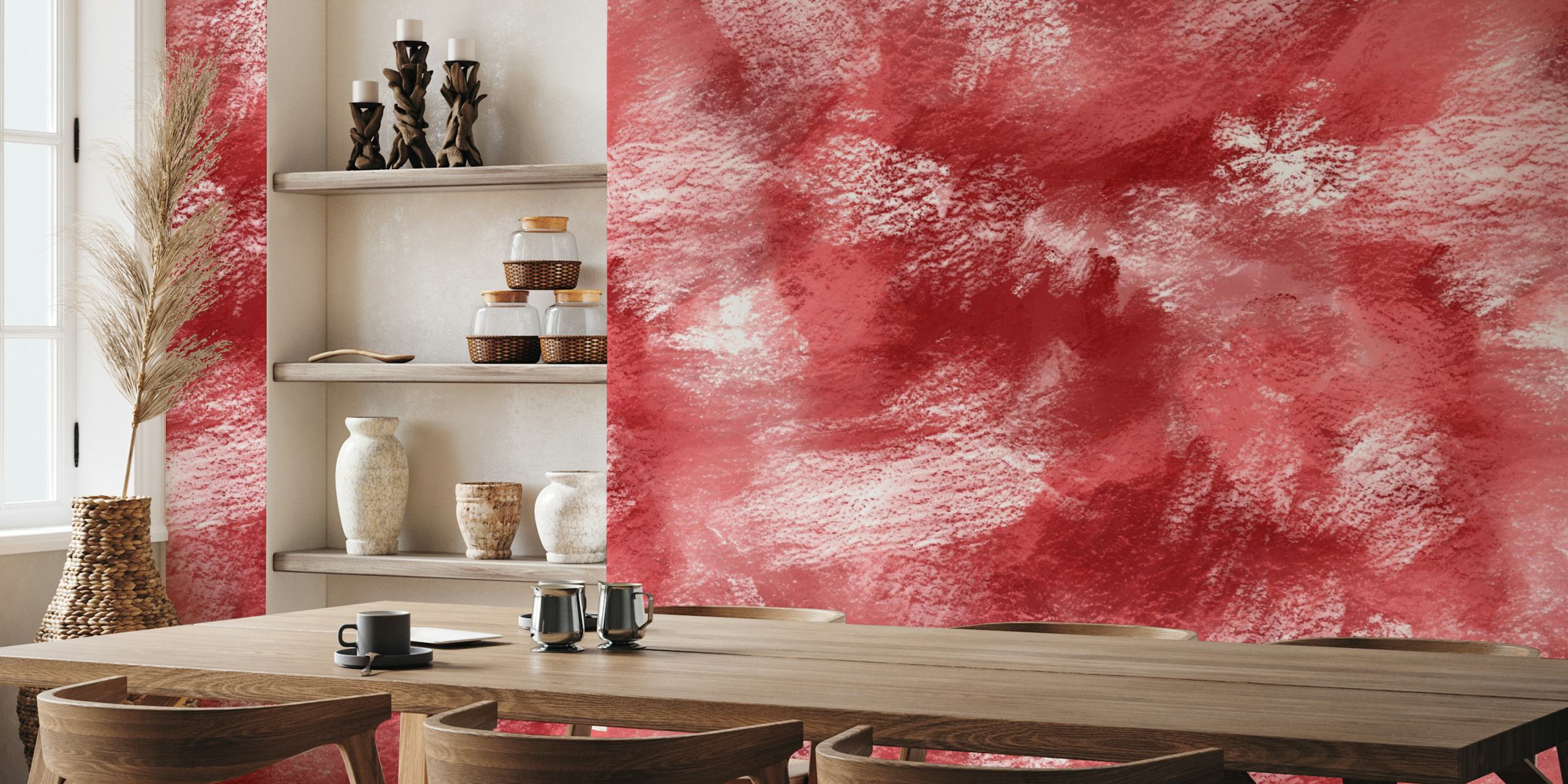 Abstract red painterly wall mural for home decor