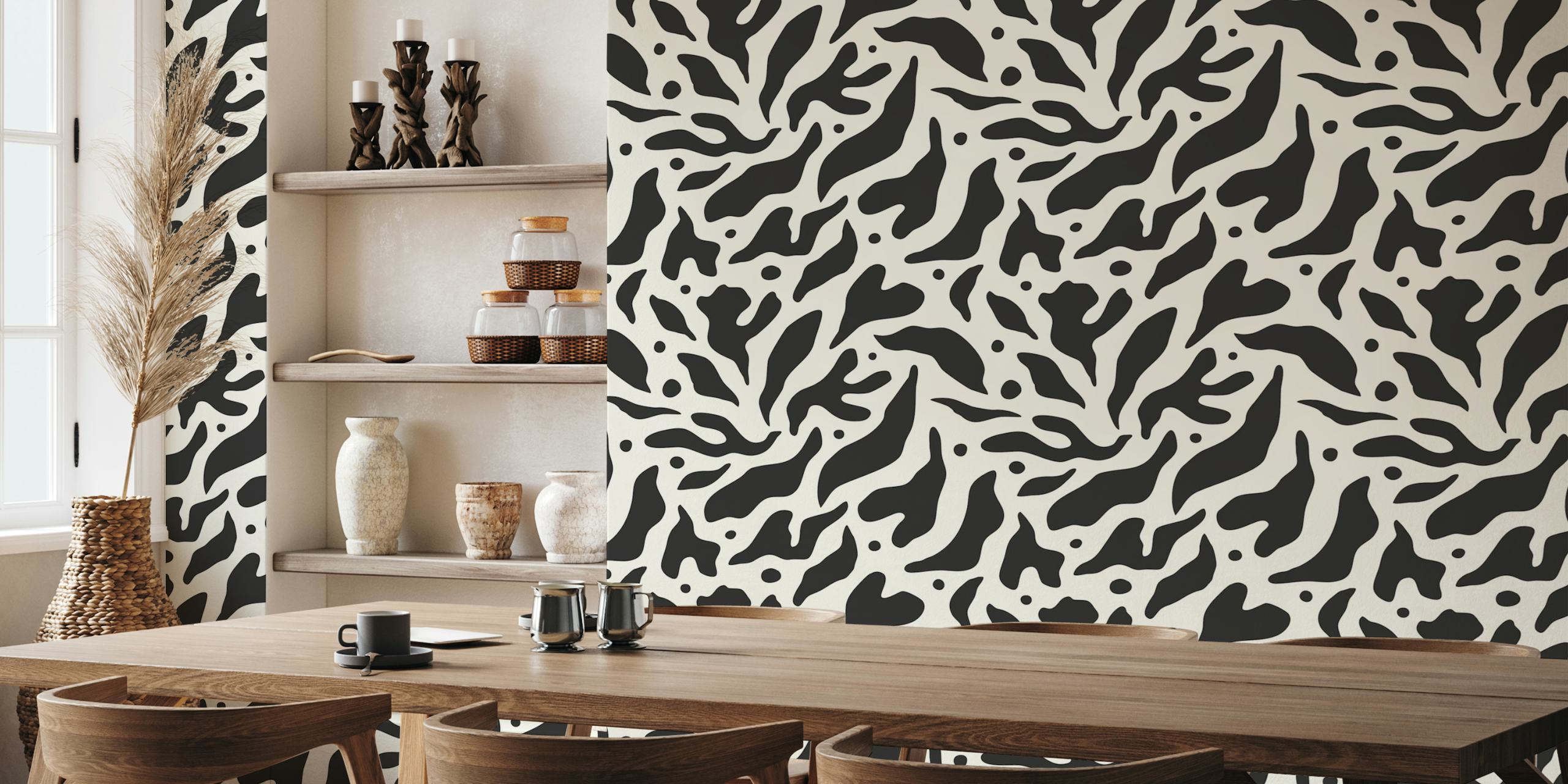 Black and white leaves shapes diseño de papel tapiz