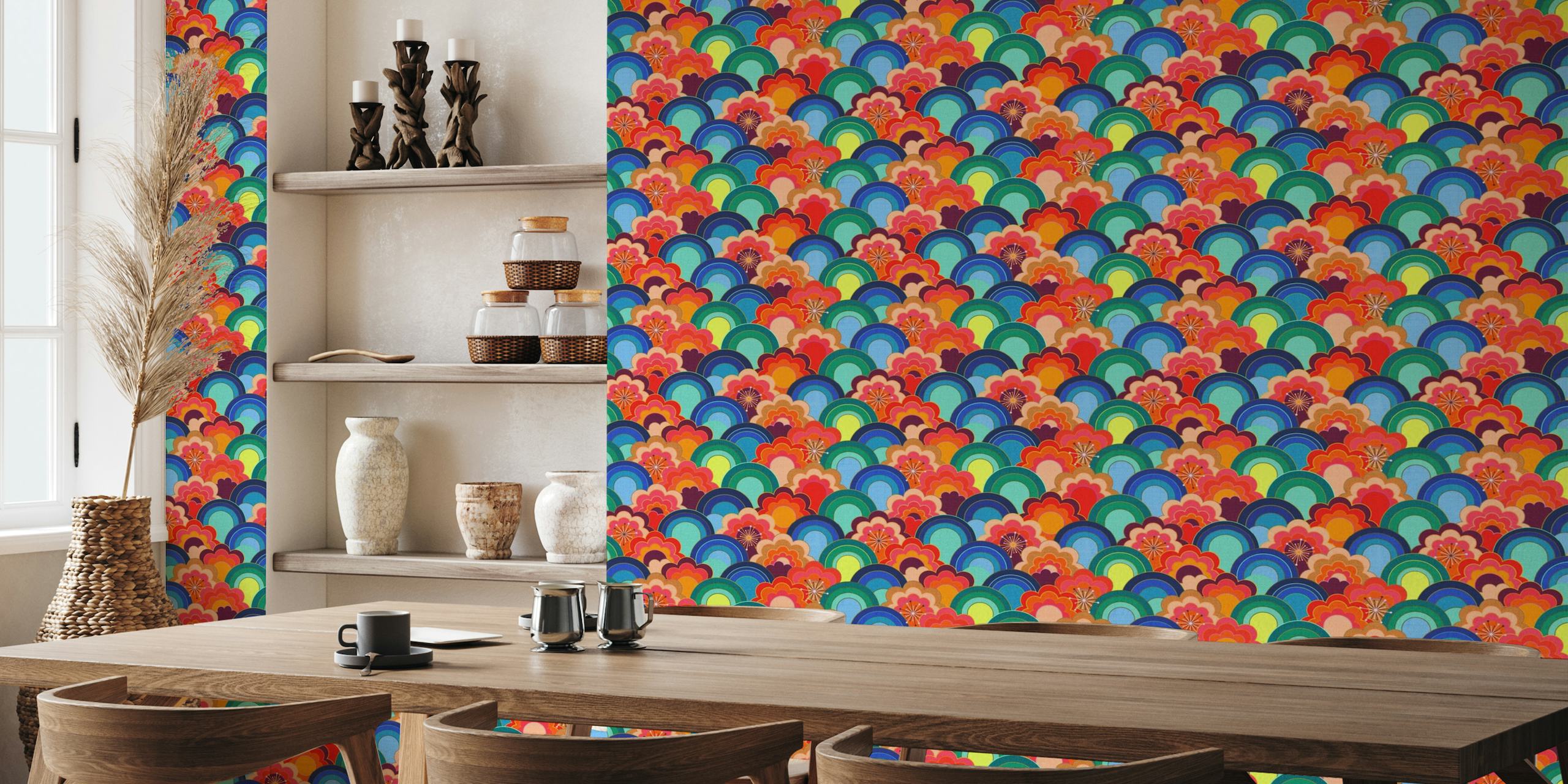70s rainbow flowers sunset colors small wallpaper