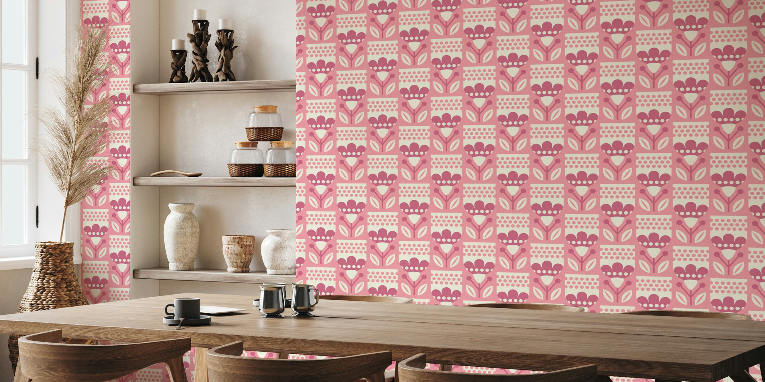 2805 A - Scandinavian folk flowers tapetti huoneessa