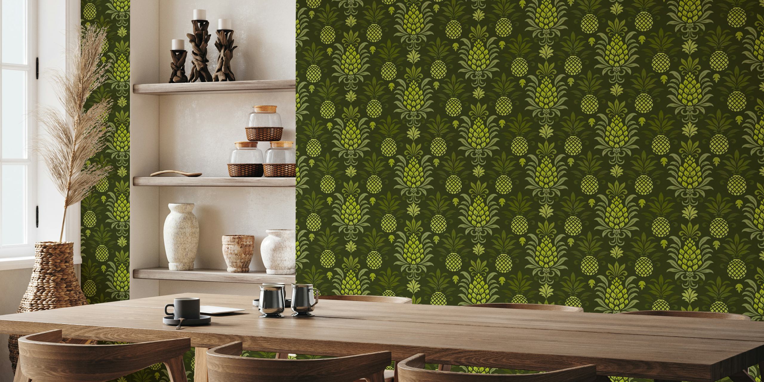 Modern monochrome pineapple wallpaper in a room