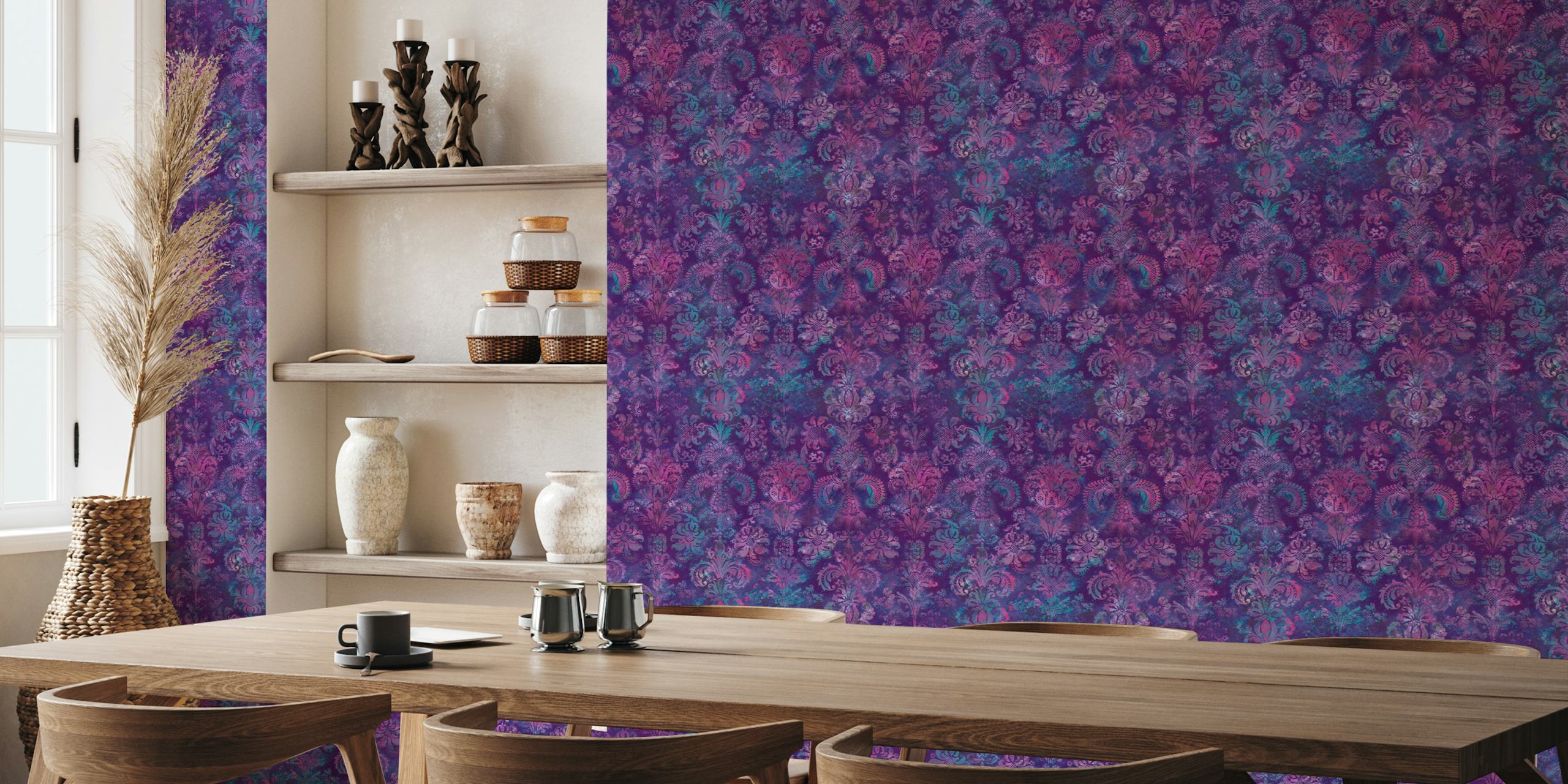 Grunge damask pattern i lilla turkis