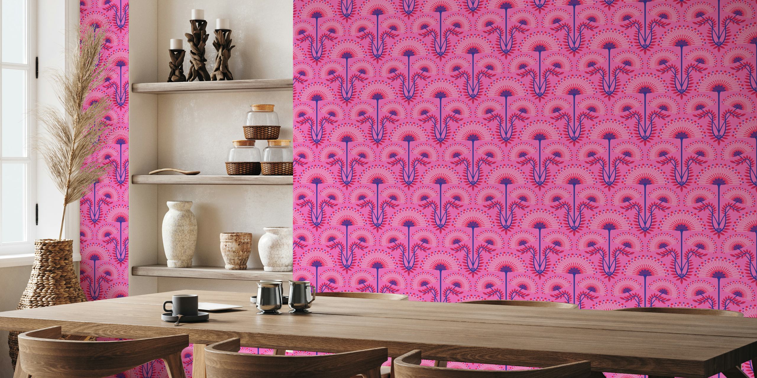 Mimosa Art Deco Floral Tapet I Fuchsia Pink