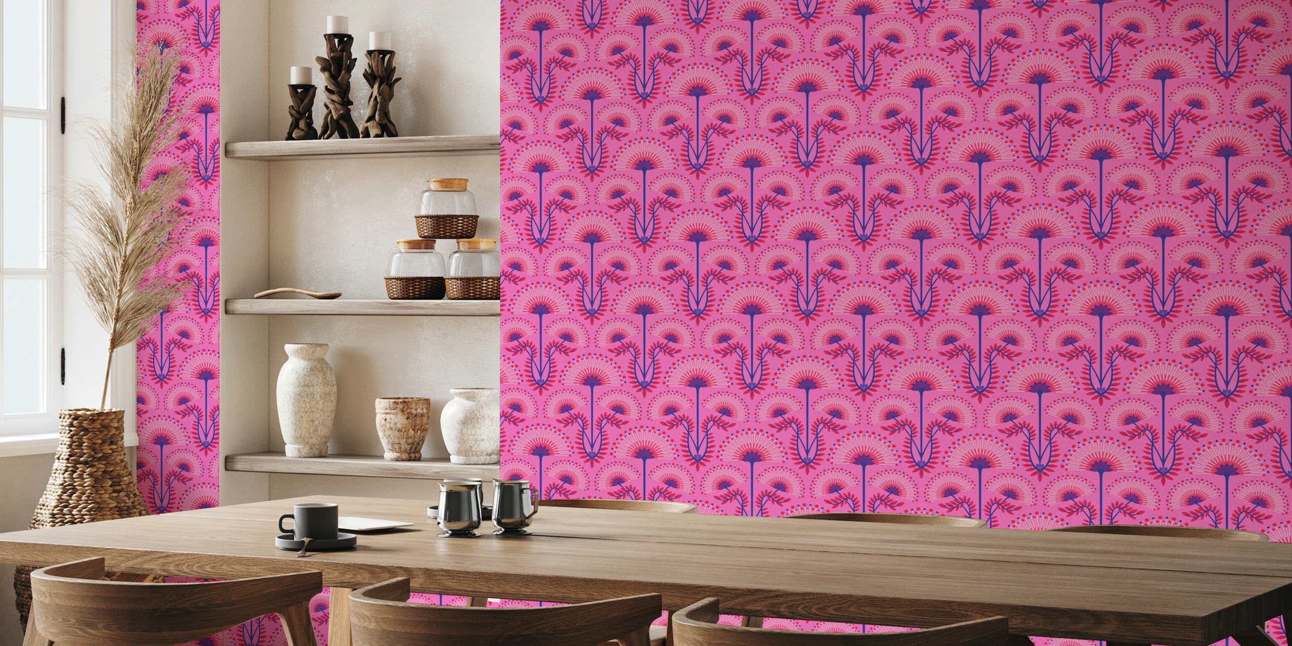MIMOSA Art Deco Floral - Fuchsia Pink - Small tapety