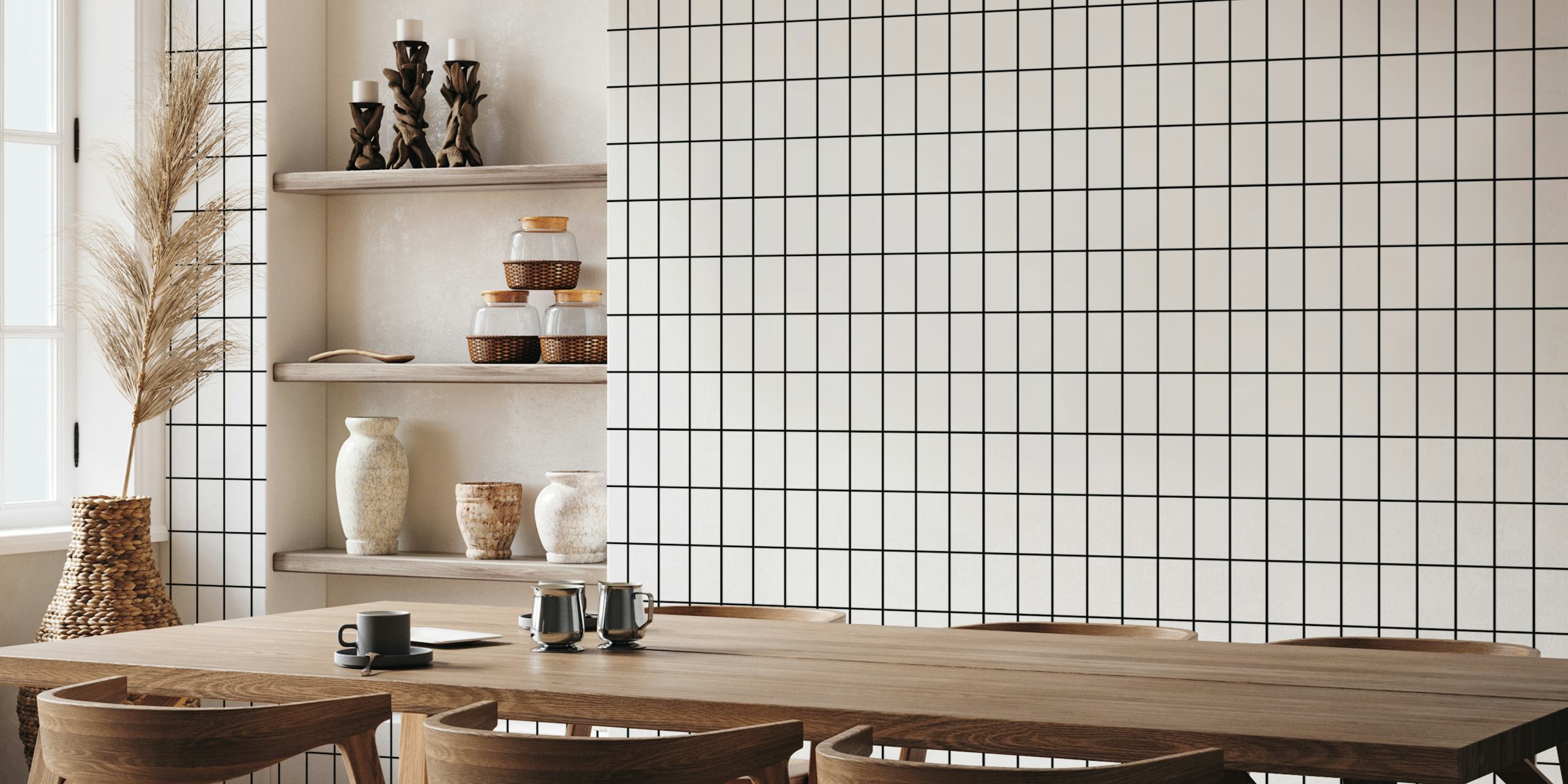 Ταπετσαρία Simple Tiles Black on White σε ένα δωμάτιο