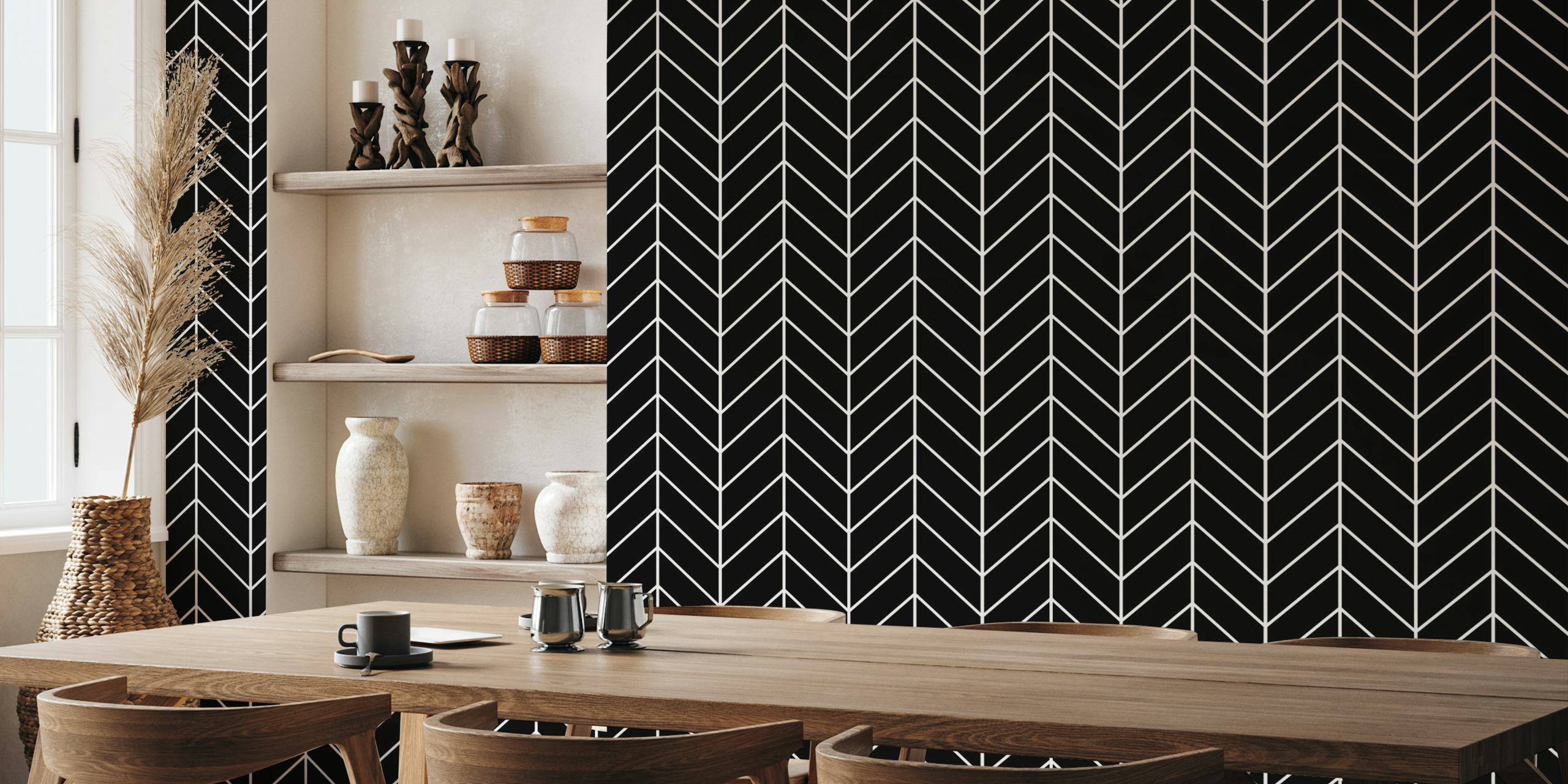 Chevron Pattern - White on Black em um quarto