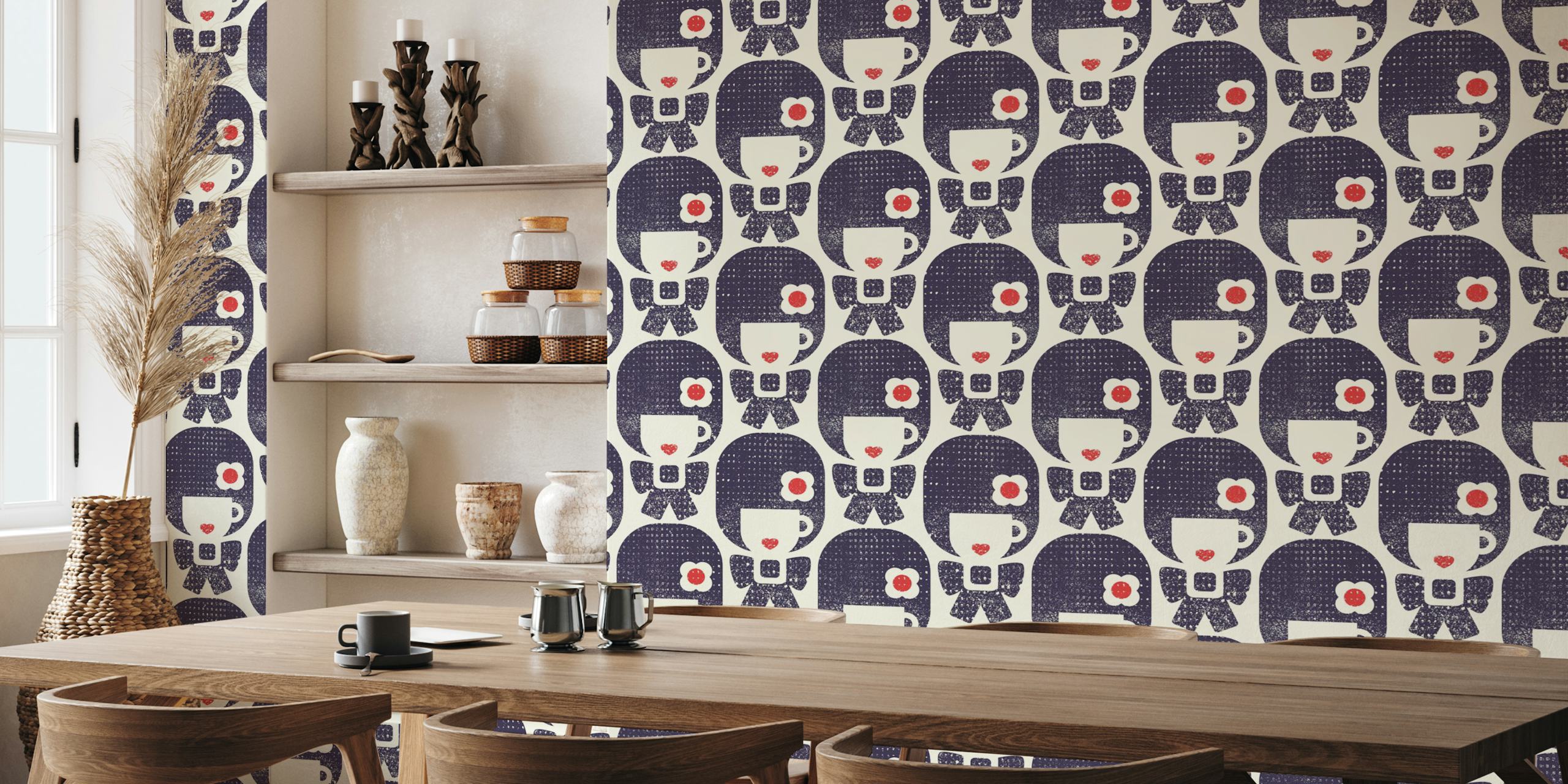 Stiliserad retro kaffeflickor tapet med vintage charm