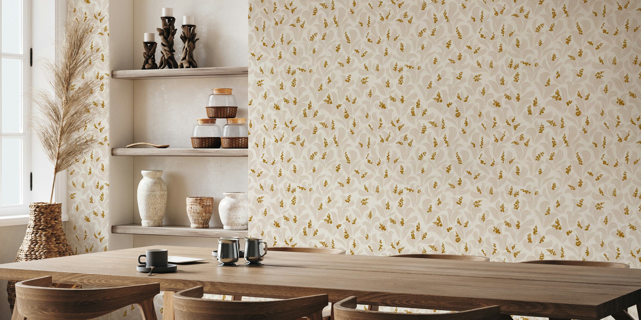 Yellow lily of the valley floral wallpaper design