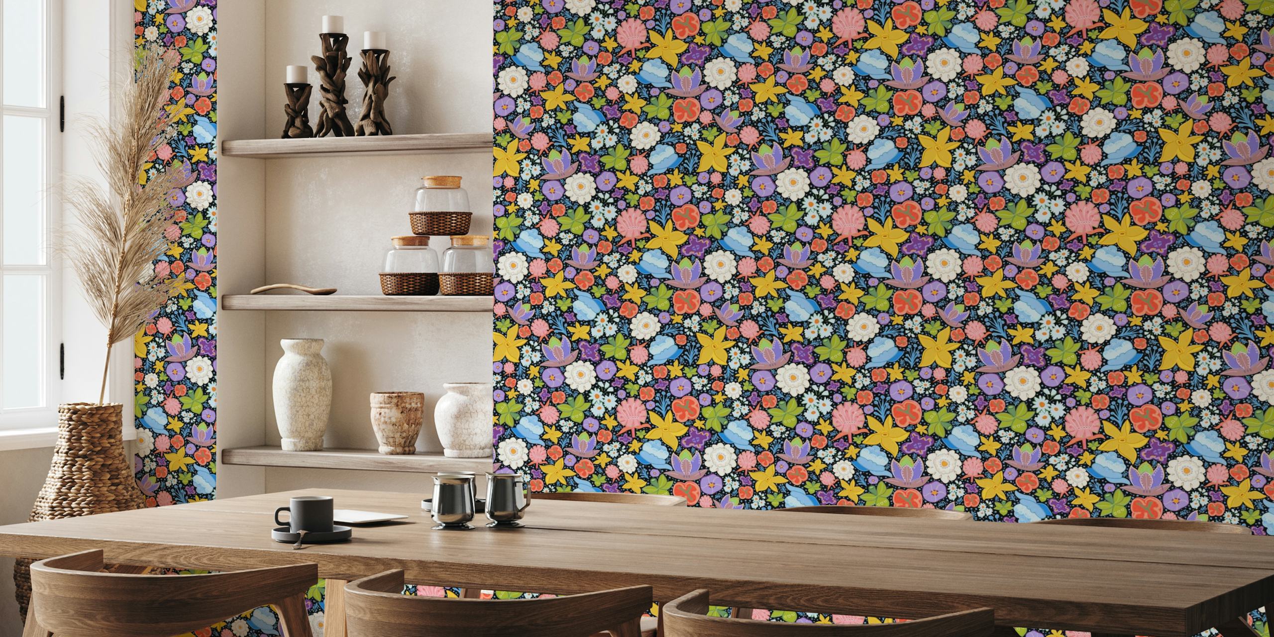 Abstract modern floral ditsy pattern III black ταπετσαρία