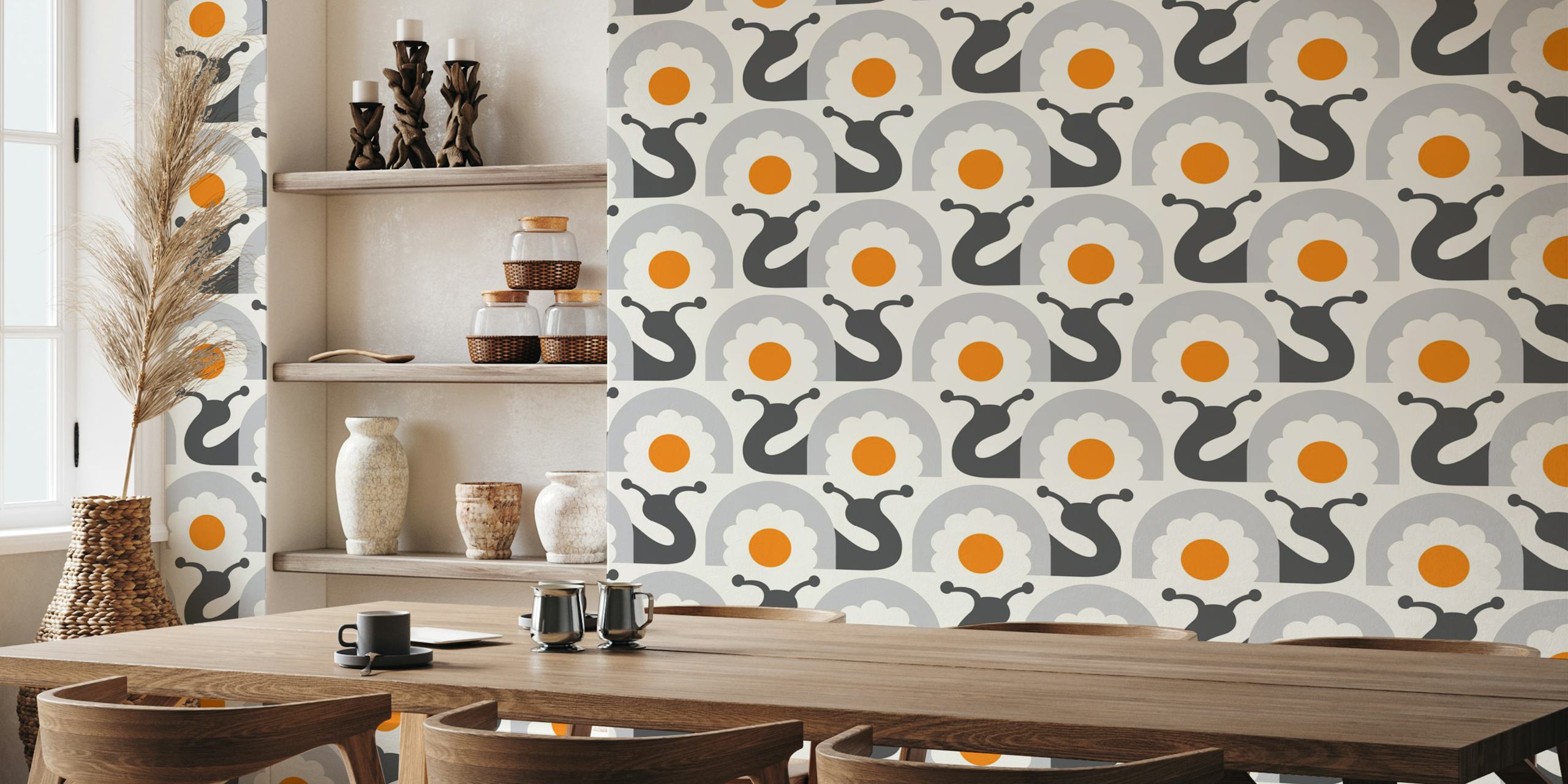 Retro snails with flowers tapetdesign