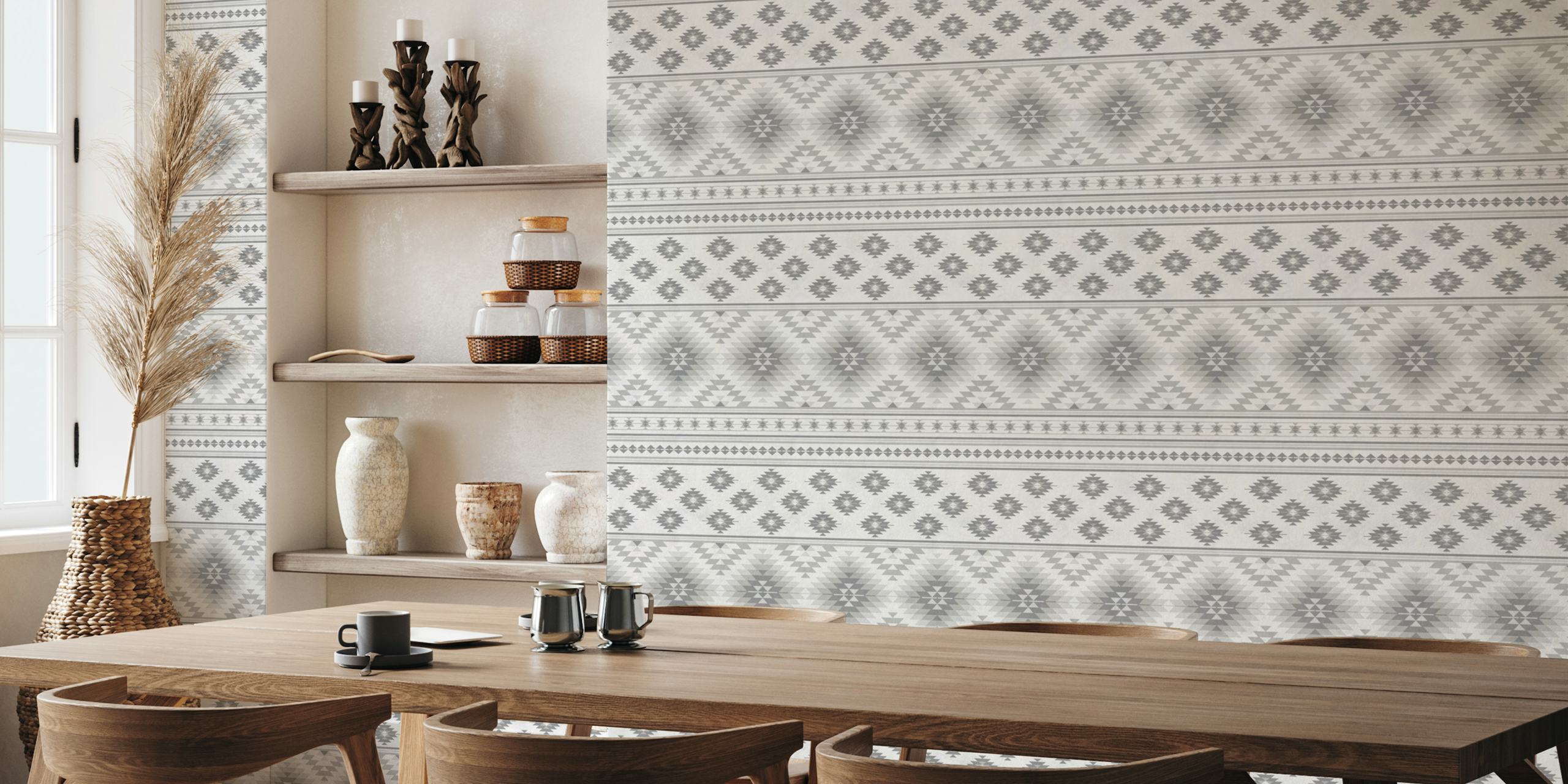 Kilim stripes in grey shades wallpaper in a room