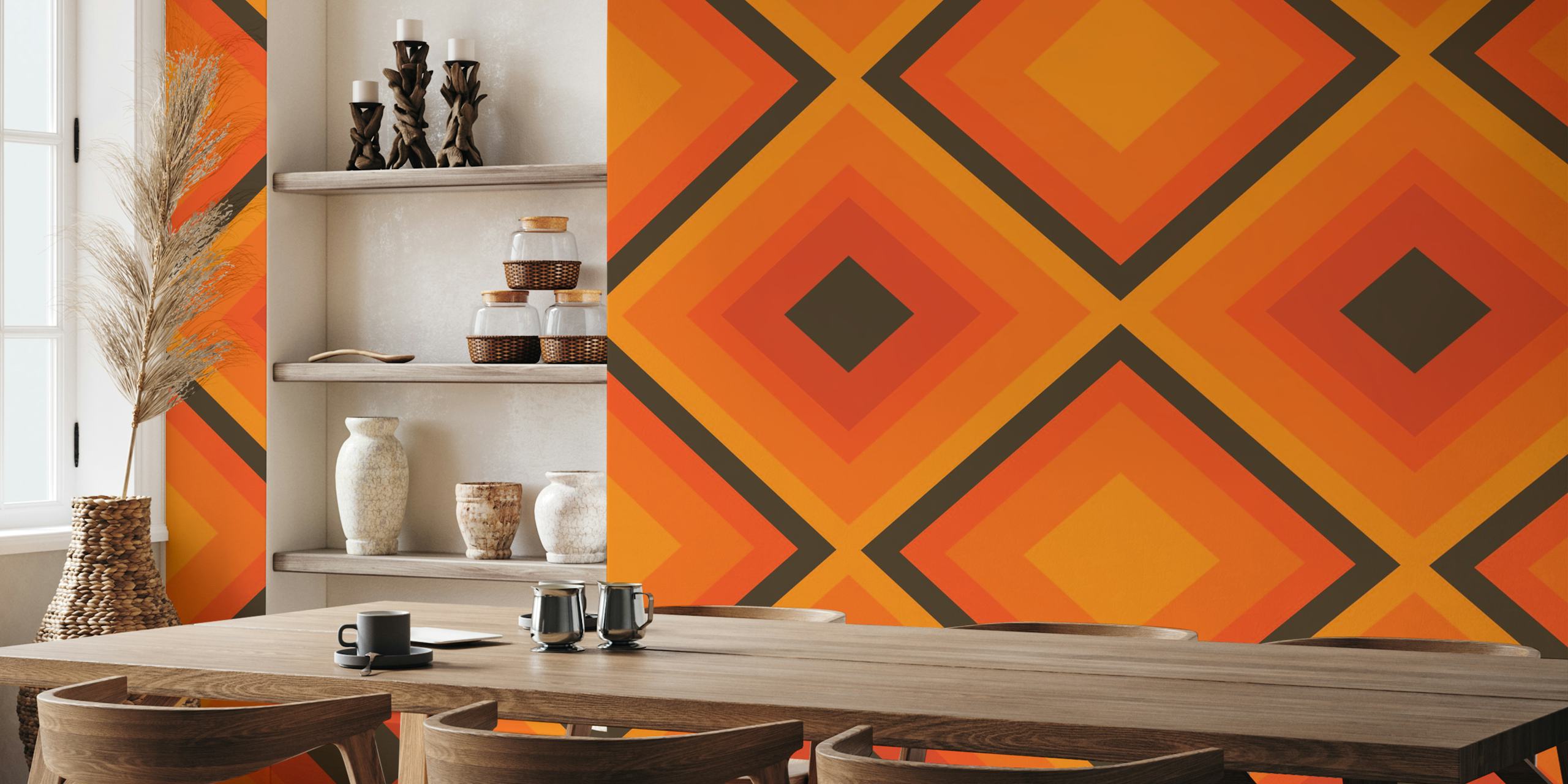 Abstract diamond geometrical wallpaper in een kamer