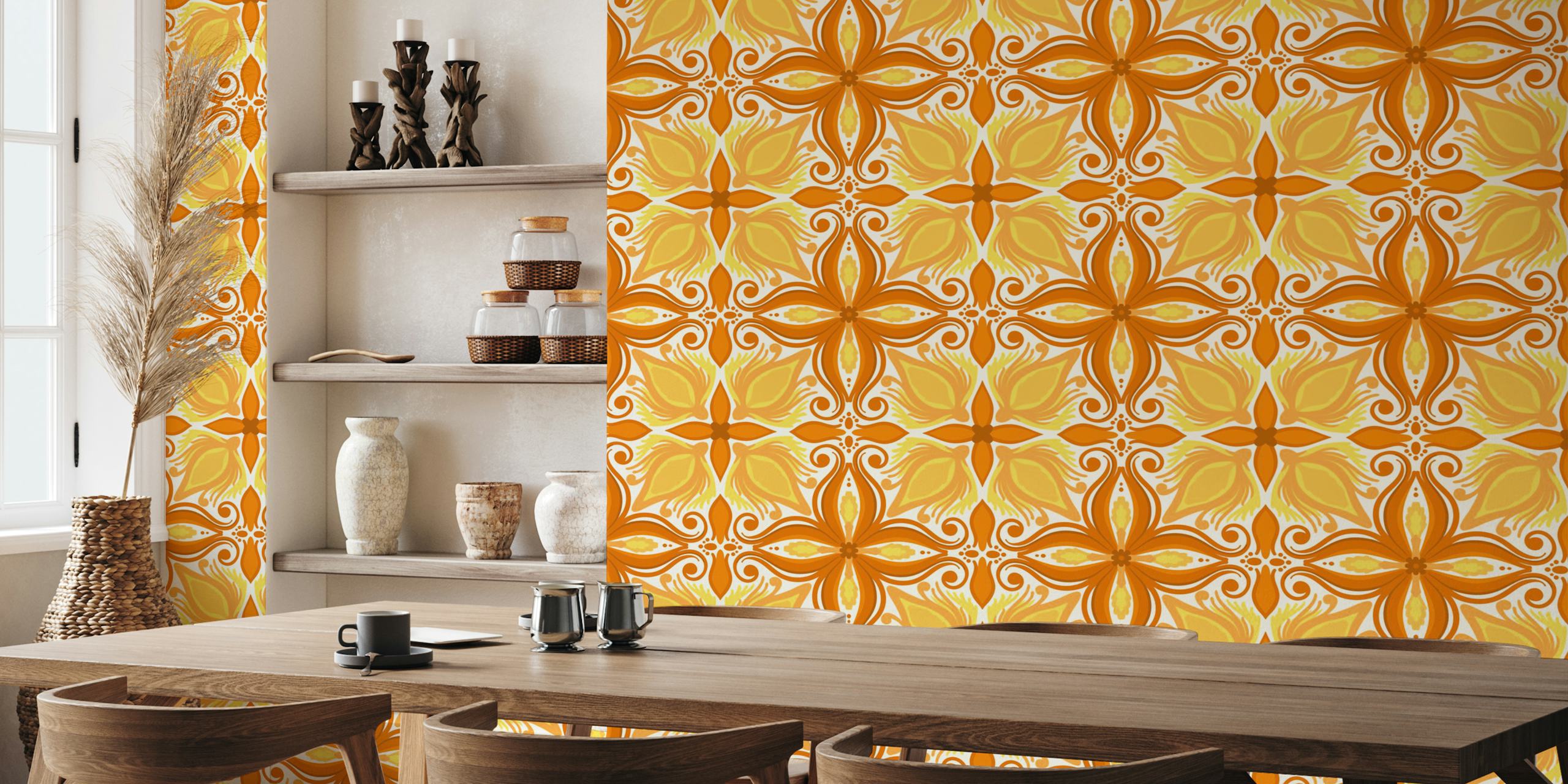 Fotomurais paisagistícos Padrão de azulejo amarelo e laranja ornamentado