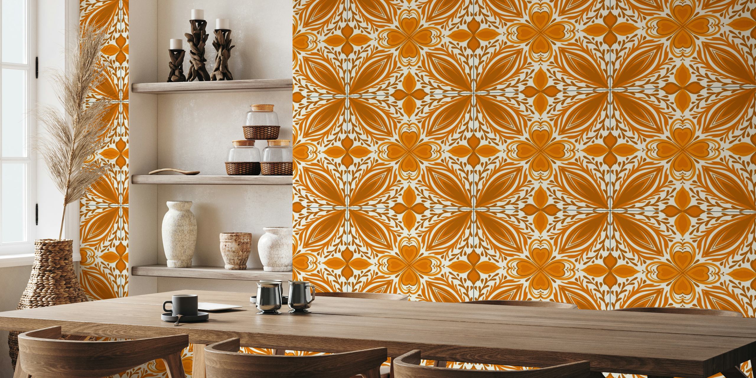 Ornate tiles, yellow and orange 4 papel pintado