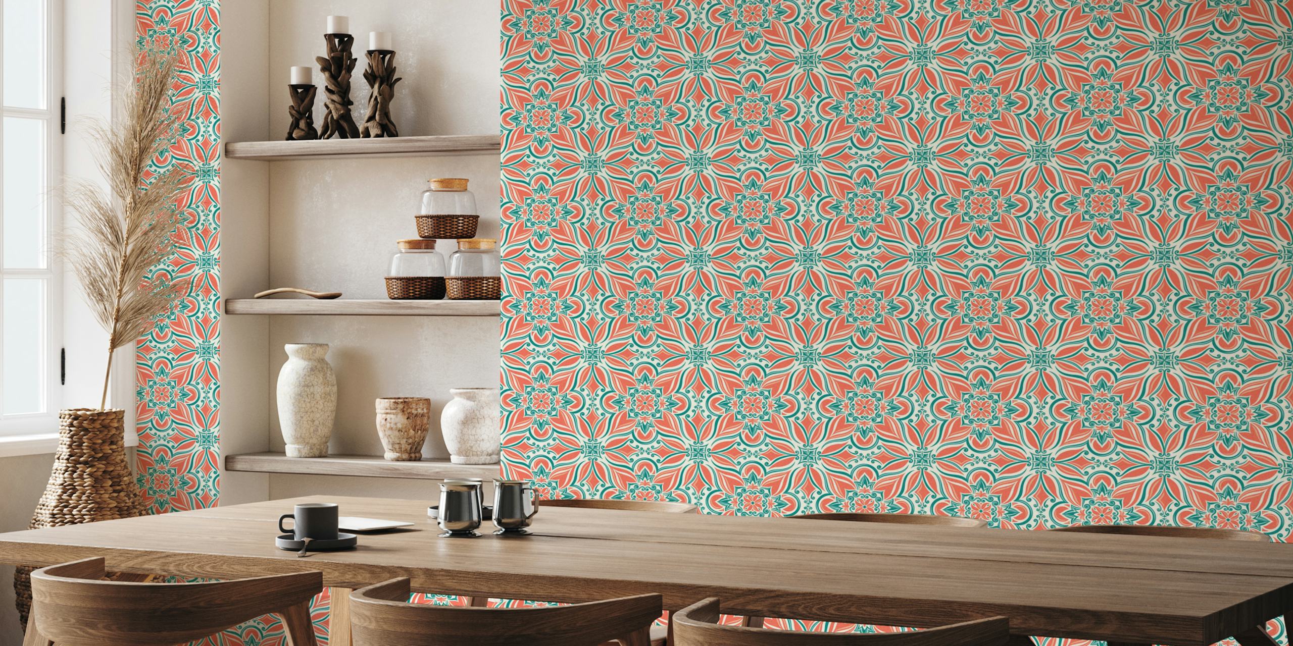 Koralli oranssi Mediterranean coastal tilework tapetti