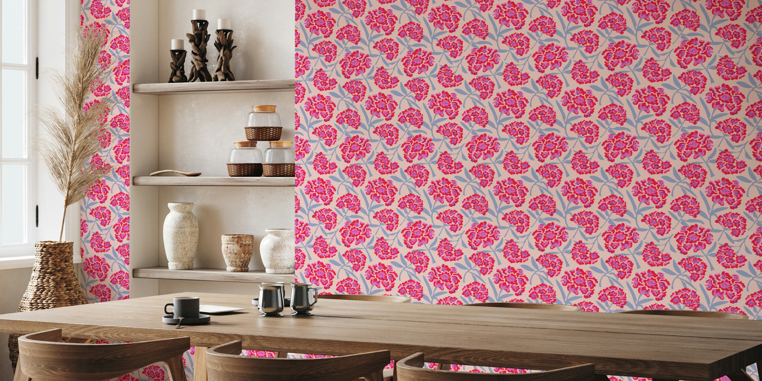 Rhododendron retro blomsterdesign i et rum
