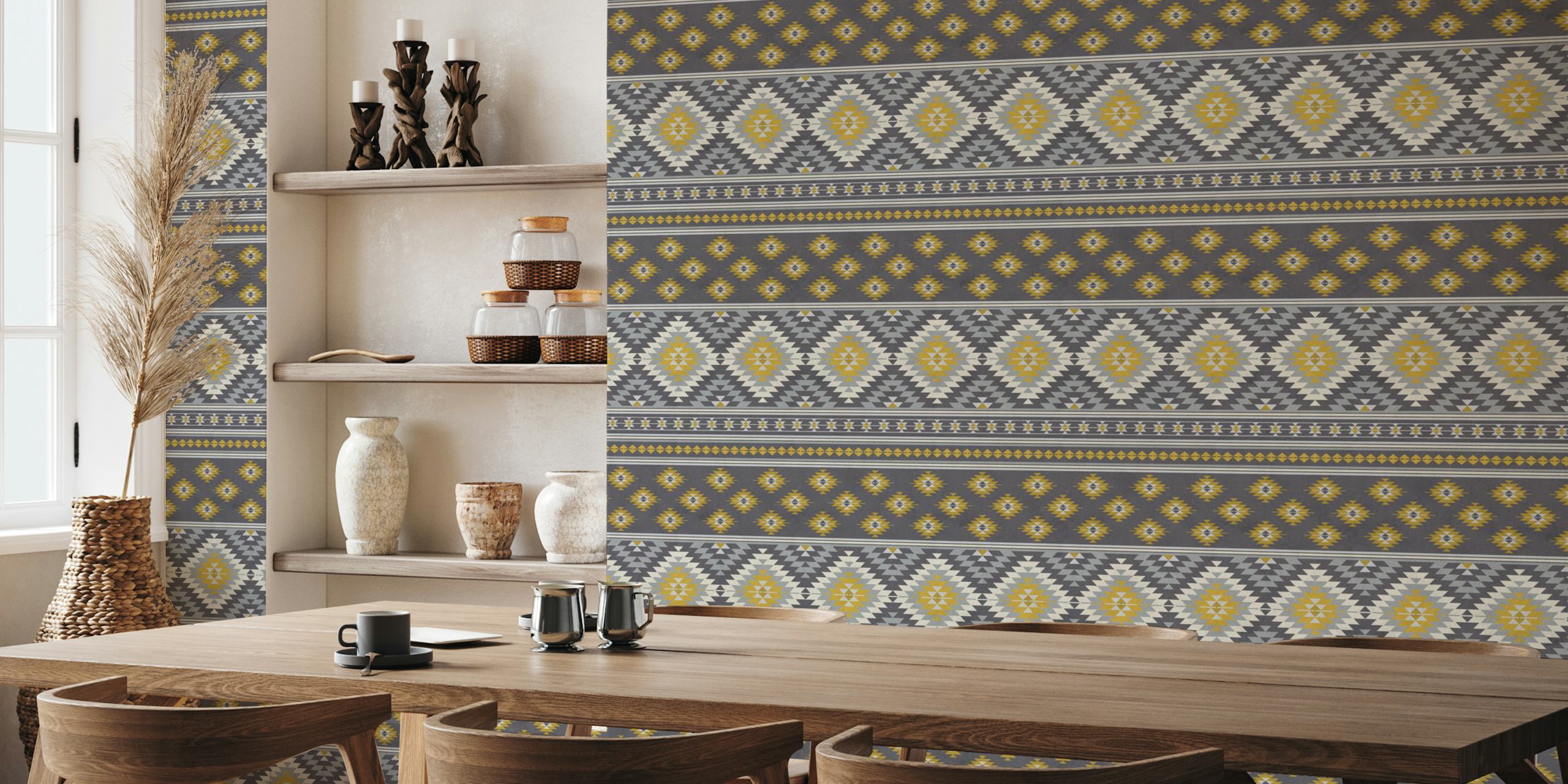 Fototapeta Kilim stripes v hořčicově žluté a šedé barvě