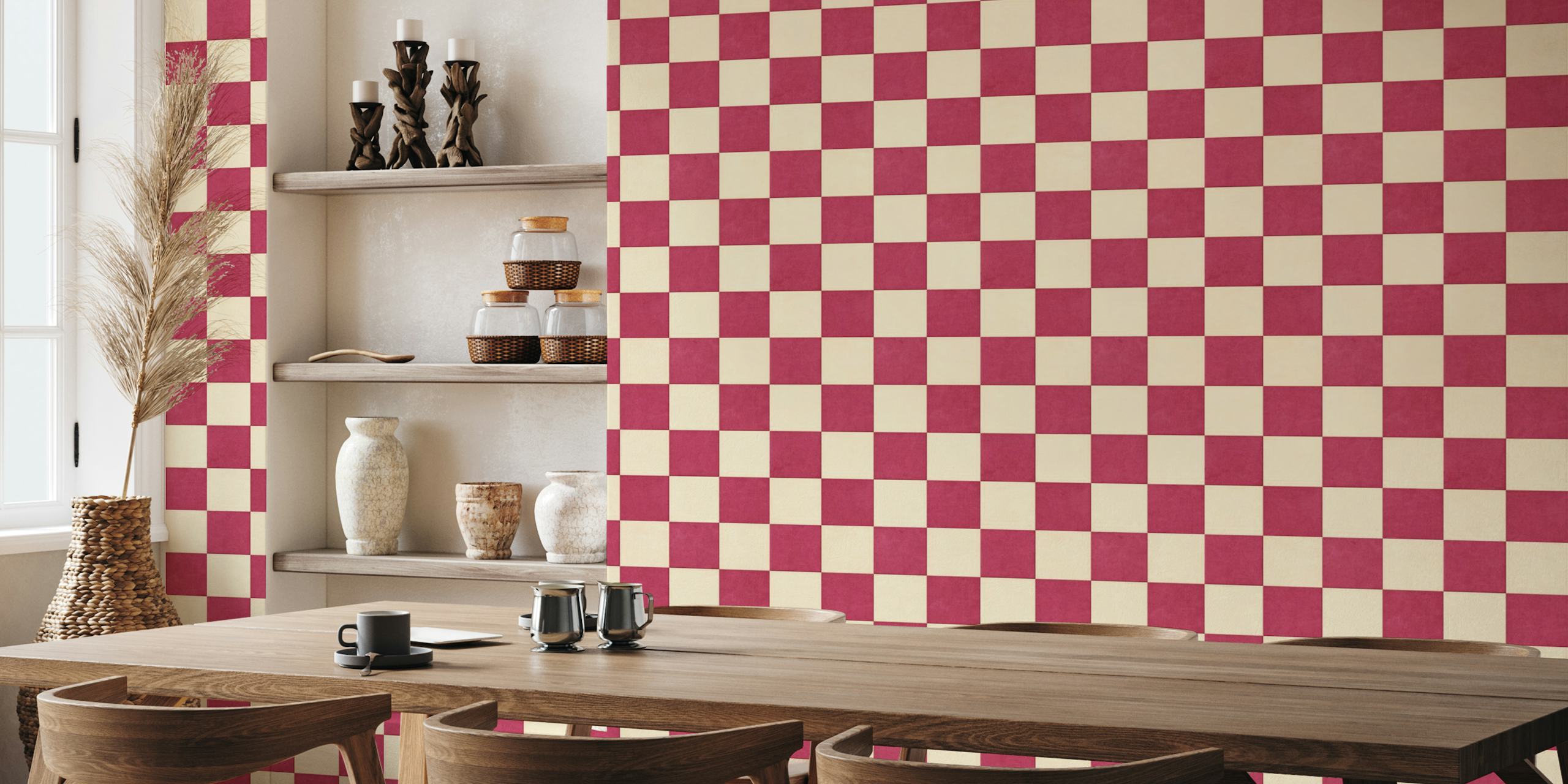 Checkerboard wallpaper design in a room