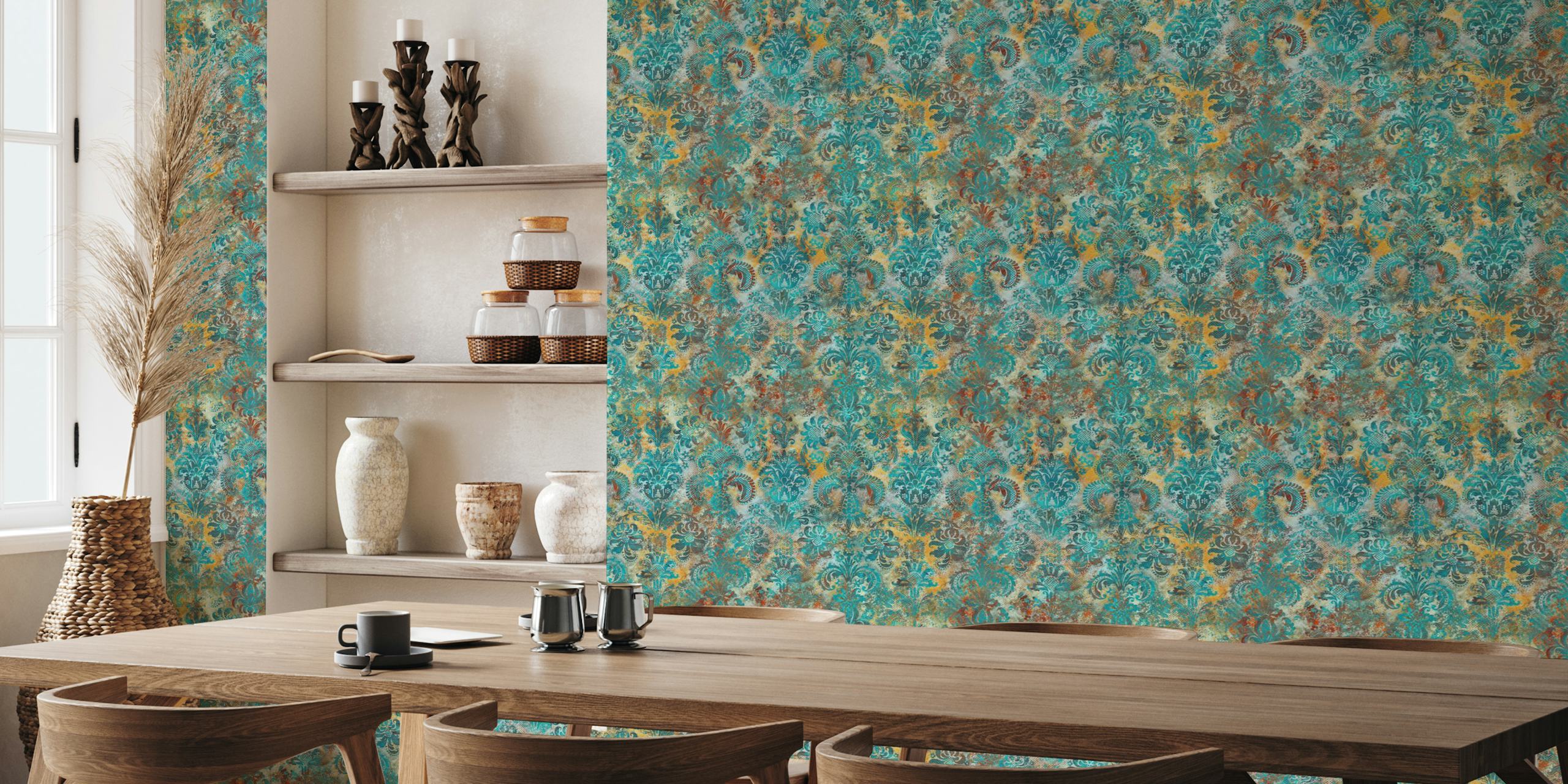 Grunge damask pattern tiffany mustard tapet