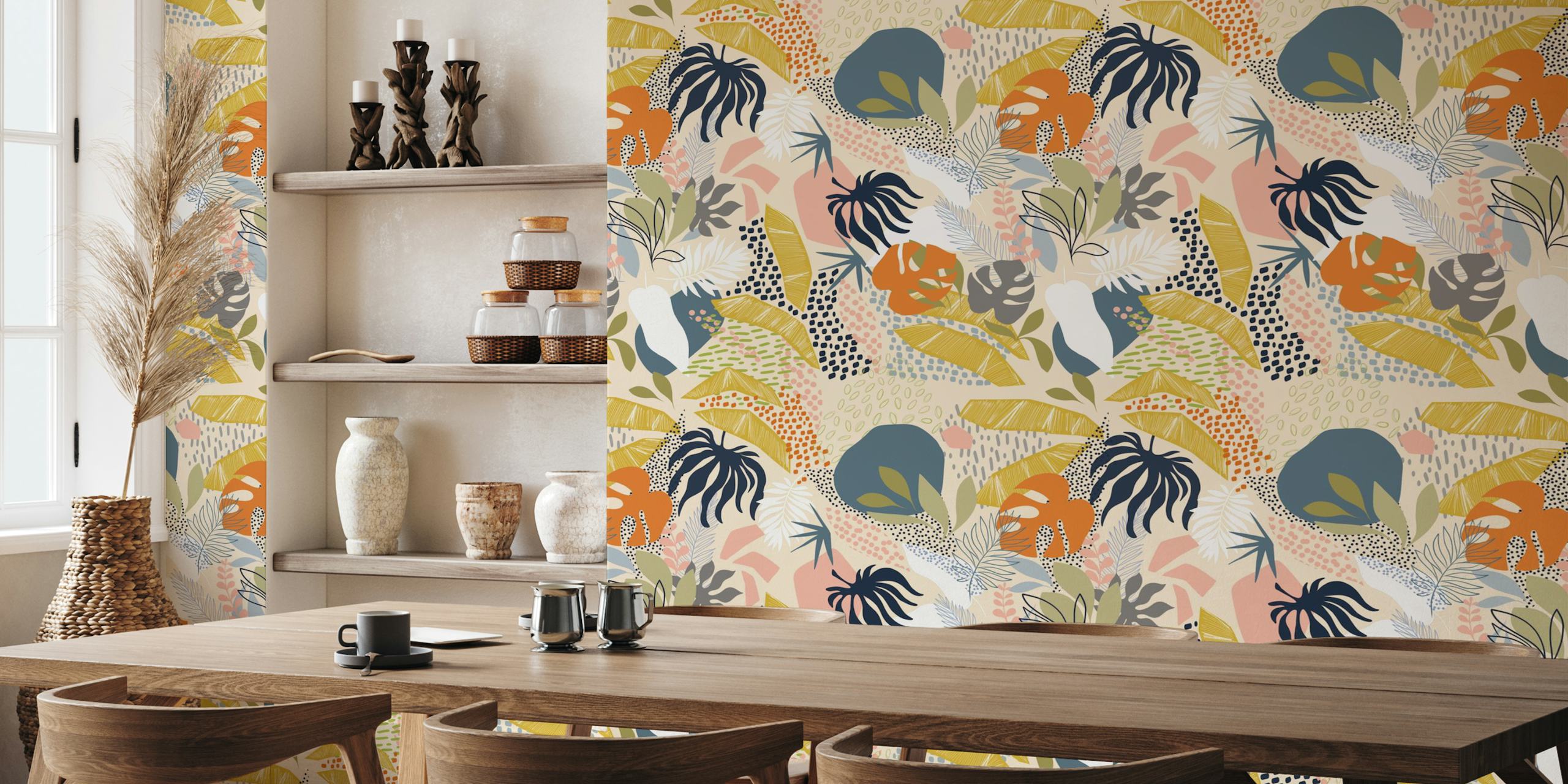 Tropical foliage with colorful leaves and patterns wallpaper