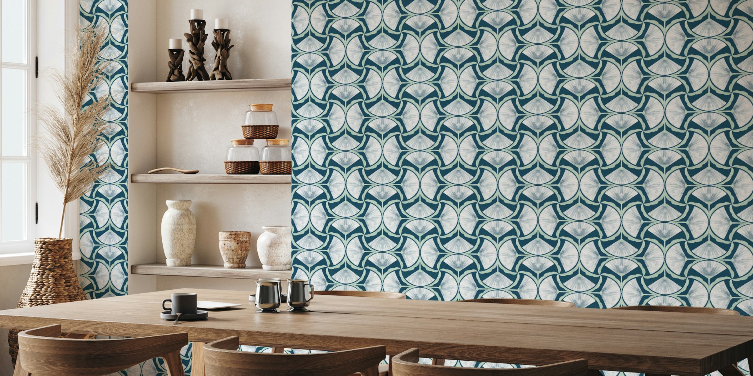 Whimsical Blooms: Hand-Drawn Symmetrical Flowers Pattern on dark blue background i ett rum
