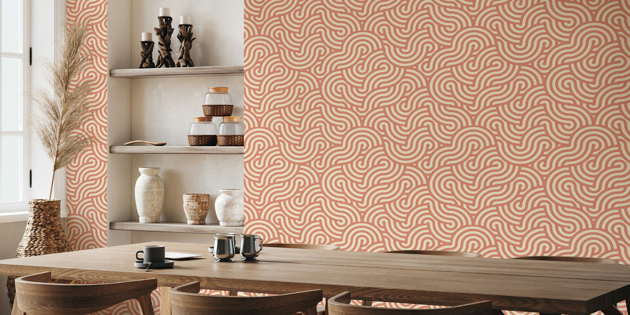 Abstract swirl pattern in cinnamon and cream colors wallpaper