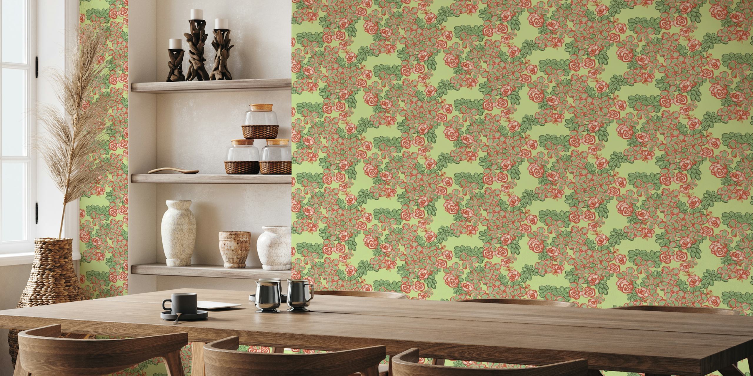 Sedum floral in shadow lime wallpaper